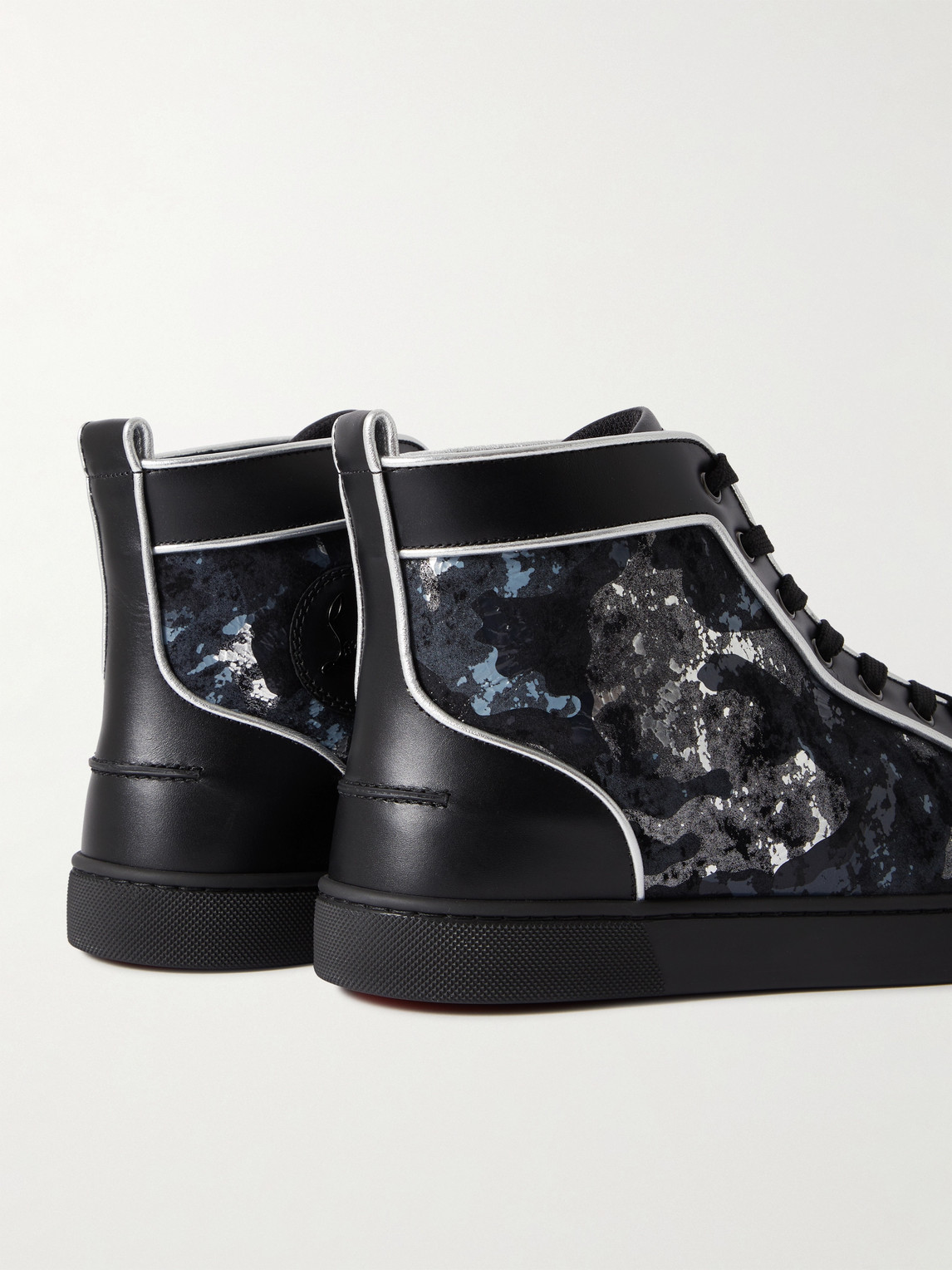 Christian Louboutin Louis Metallic Camouflage-print Leather High-top Sneakers In Black