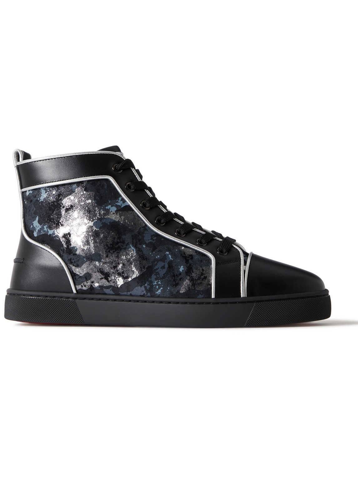 Christian Louboutin Louis Metallic Camouflage-print Leather High-top Sneakers In Black