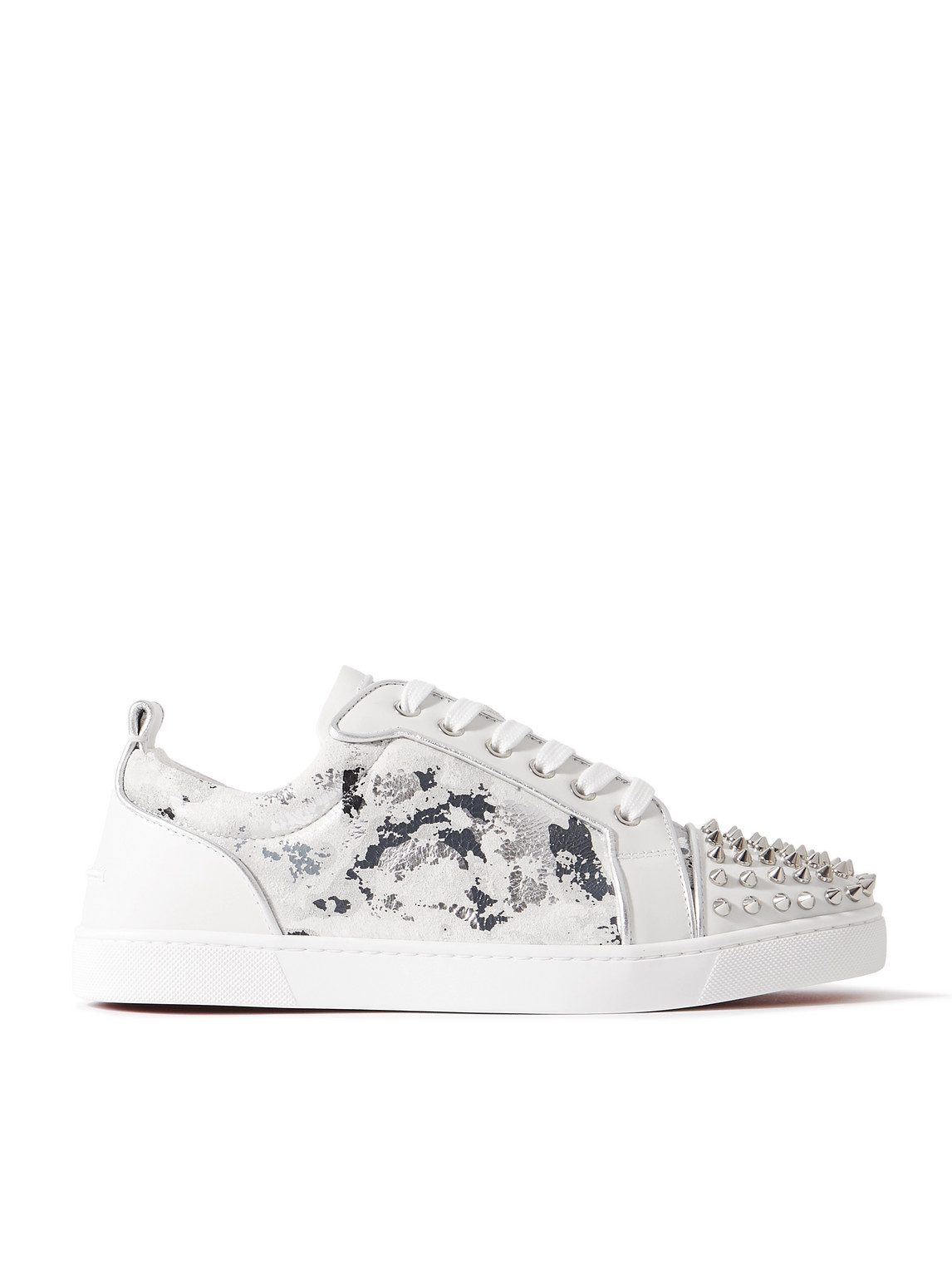 Shop Christian Louboutin Louis Junior Spikes Orlato Suede And Leather Sneakers In White