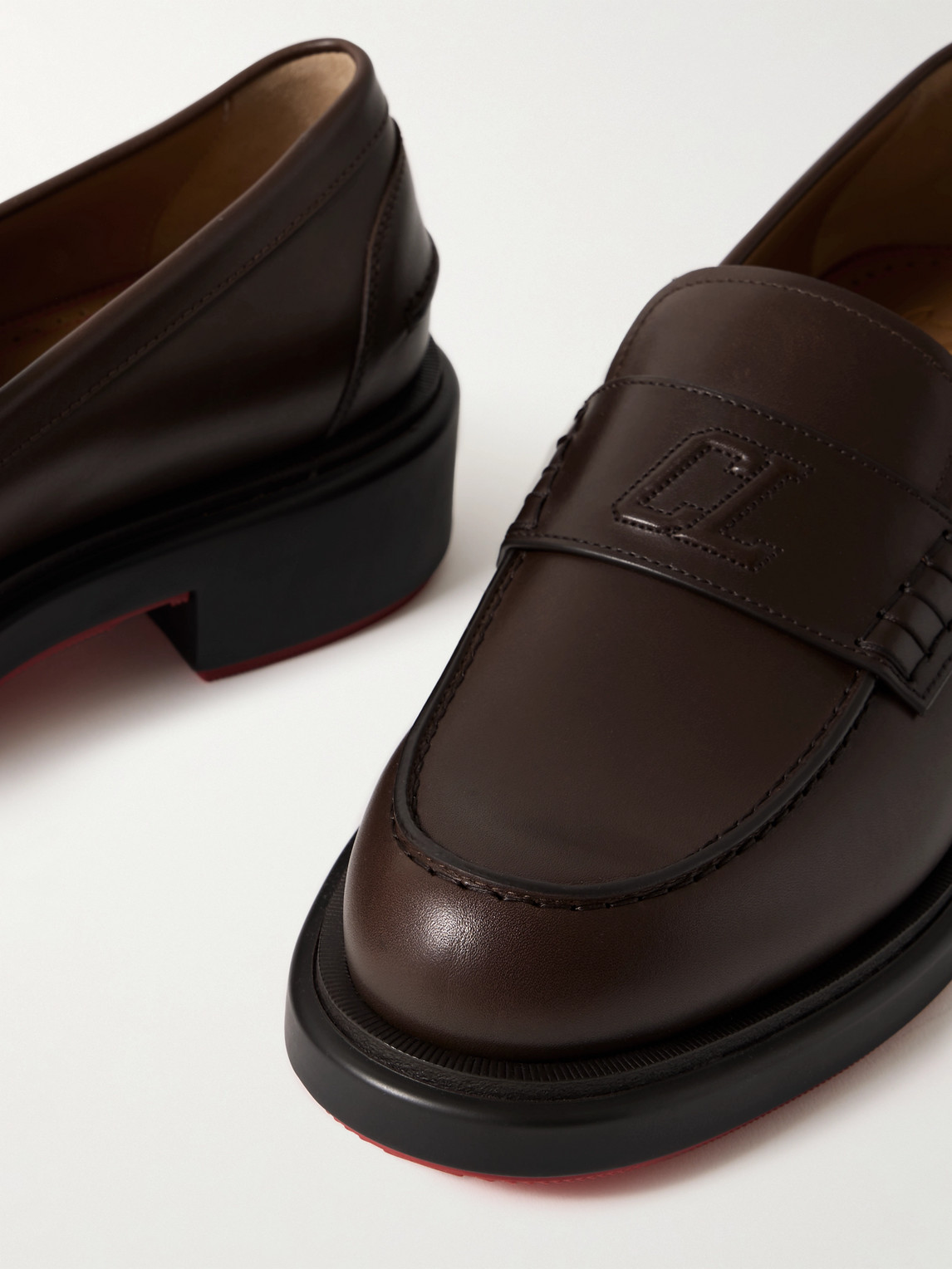 Christian Louboutin Urbino Moc Leather Penny Loafers In Brown