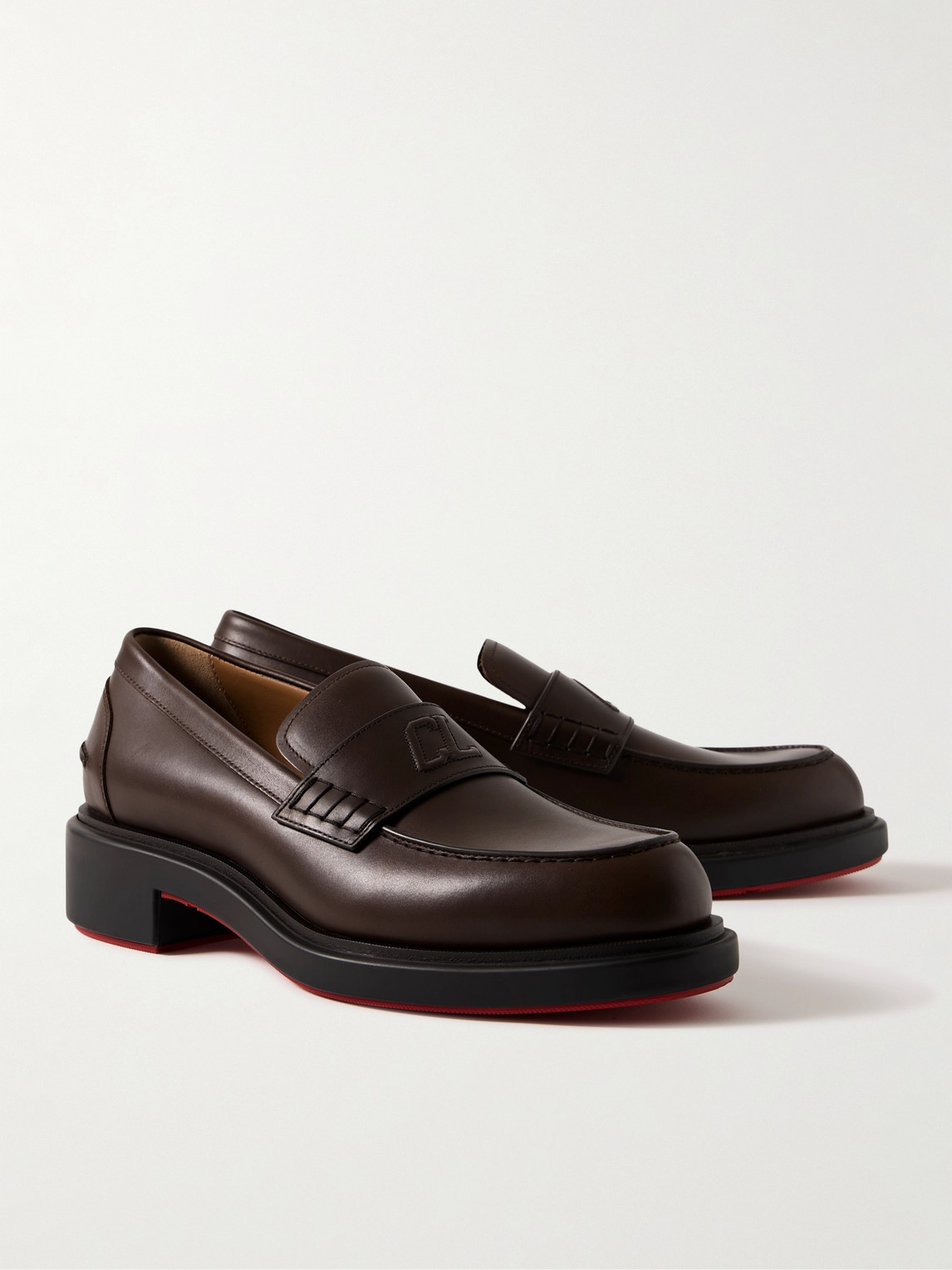 Shop Christian Louboutin Urbino Moc Leather Penny Loafers In Brown