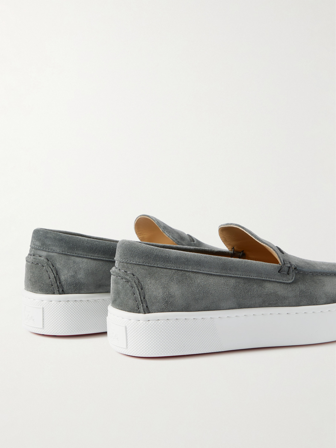 Shop Christian Louboutin Paqueboat Suede Penny Loafers In Gray