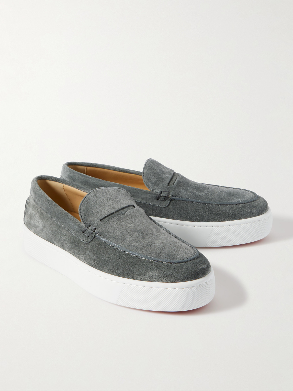 Shop Christian Louboutin Paqueboat Suede Penny Loafers In Gray