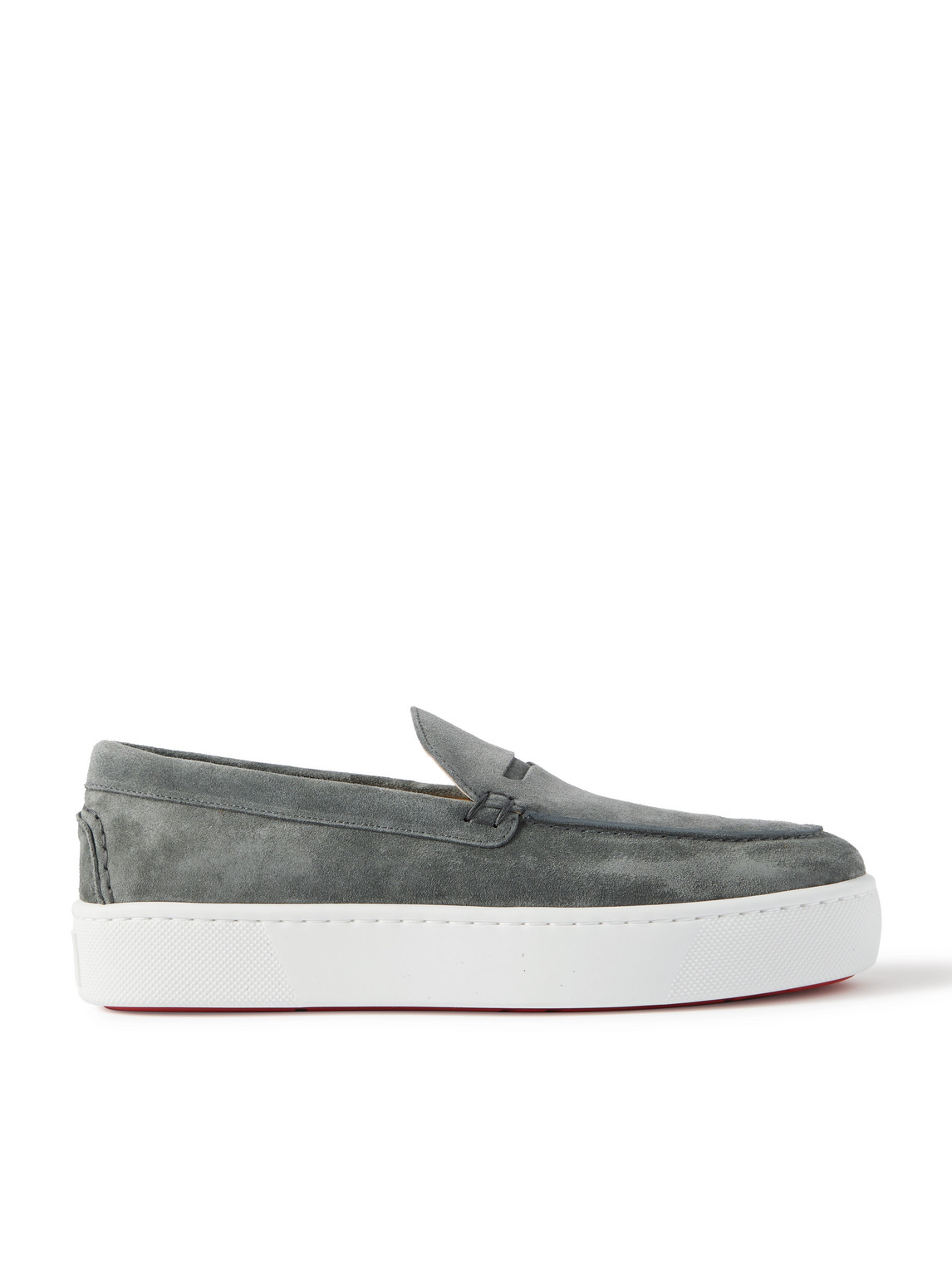 Christian Louboutin Paqueboat Suede Penny Loafers In Gray
