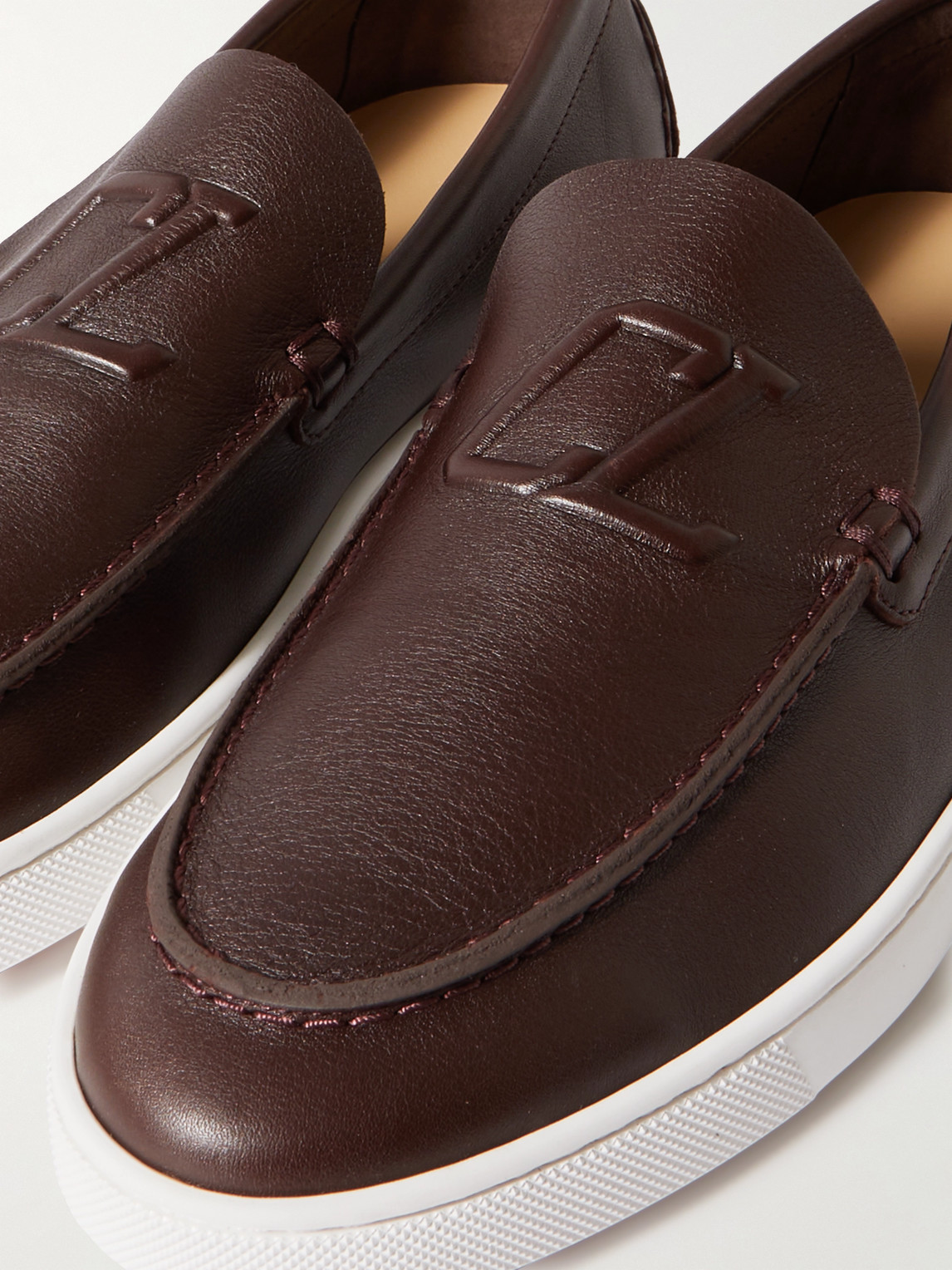 Christian Louboutin Varsiboat Logo-embossed Leather Loafers In Brown