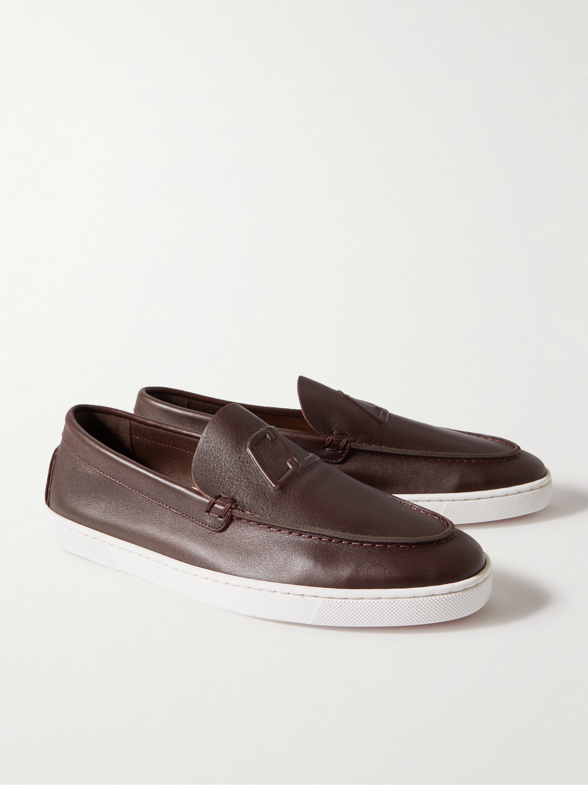 Shop Christian Louboutin Varsiboat Logo-embossed Leather Loafers In Brown