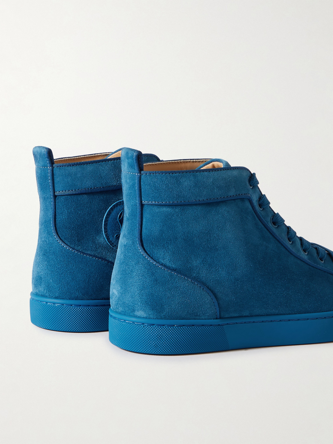 Shop Christian Louboutin Louis Logo-embellished Grosgrain-trimmed Suede High-top Sneakers In Blue