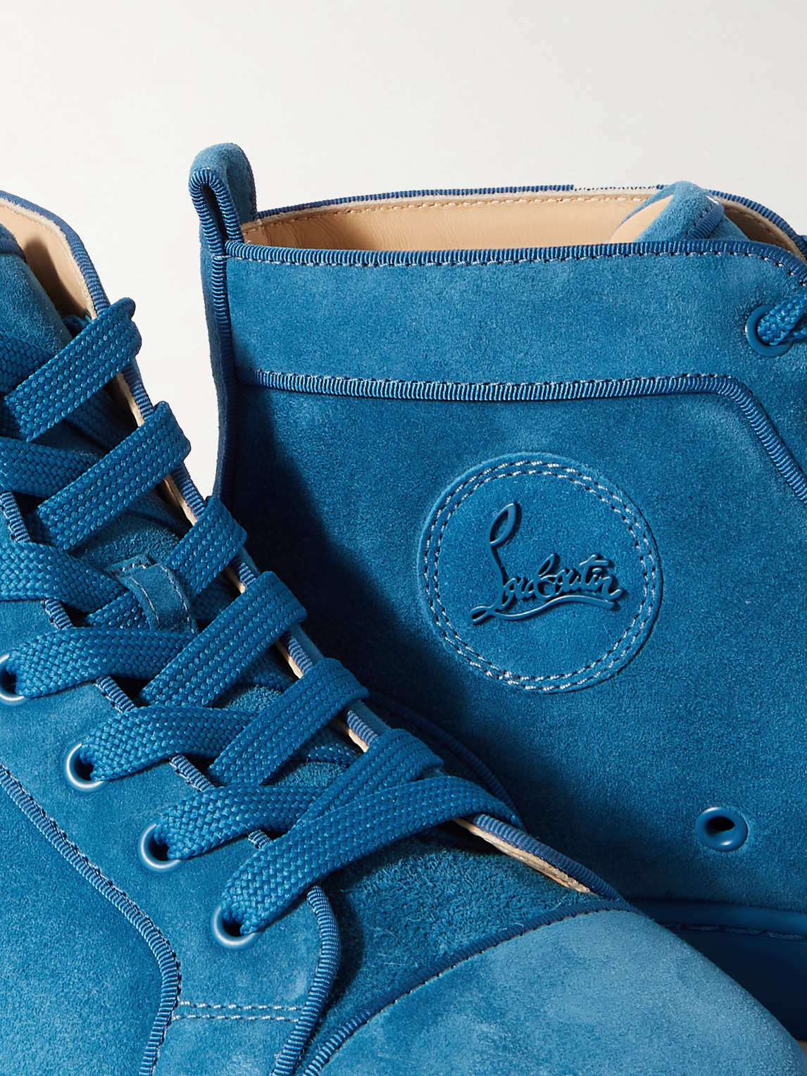 Shop Christian Louboutin Louis Logo-embellished Grosgrain-trimmed Suede High-top Sneakers In Blue