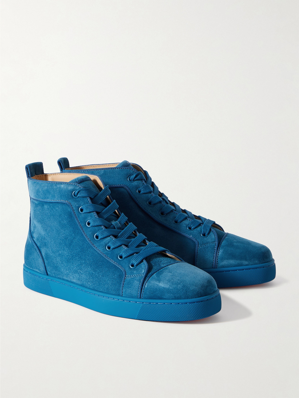 Shop Christian Louboutin Louis Logo-embellished Grosgrain-trimmed Suede High-top Sneakers In Blue