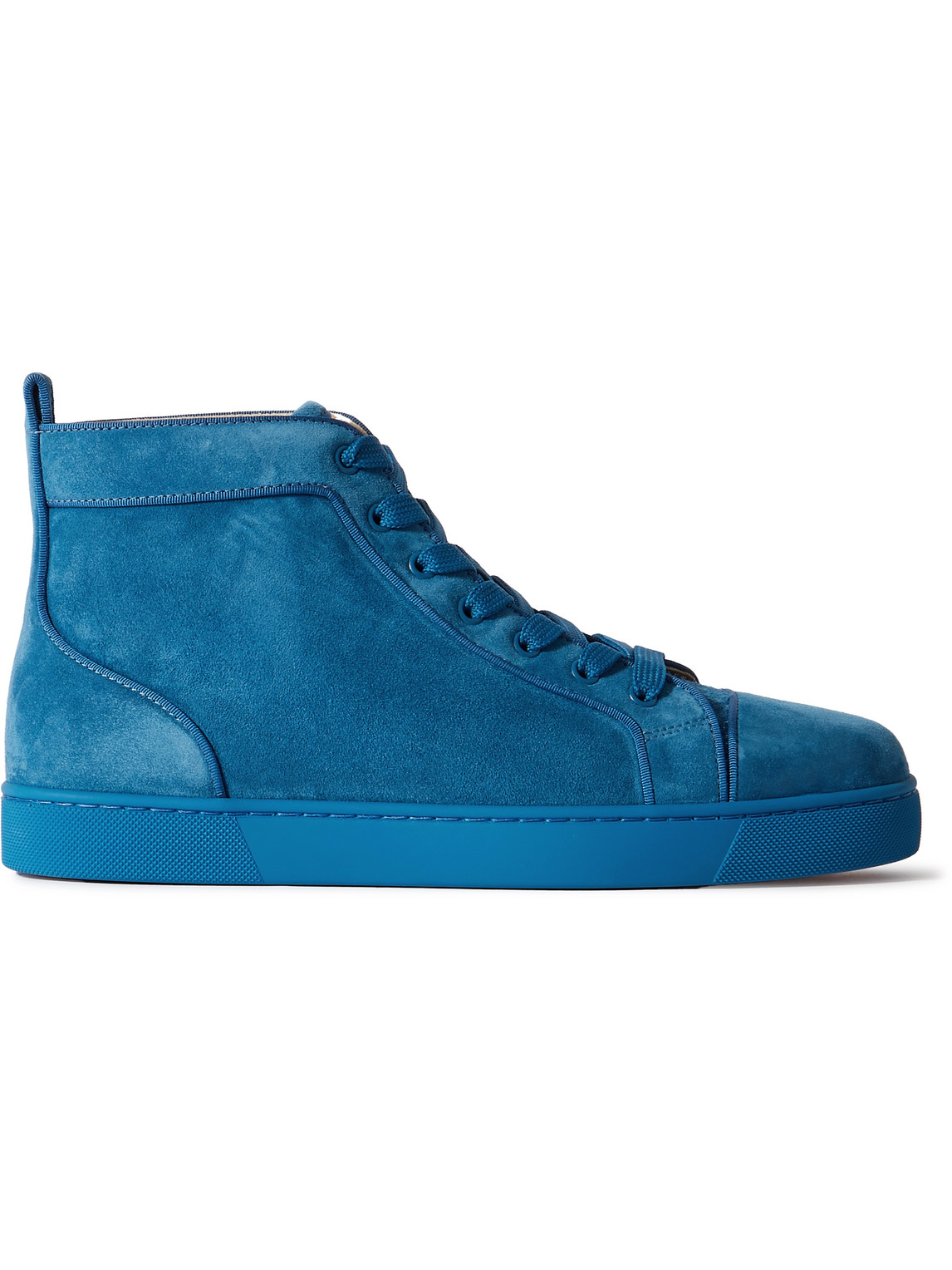 Christian Louboutin Louis Logo-embellished Grosgrain-trimmed Suede High-top Trainers In Blue