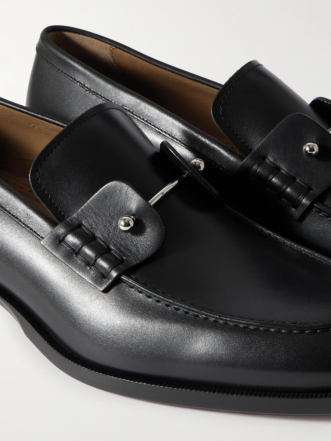 Shop Christian Louboutin Chambelimoc Leather Loafers In Black