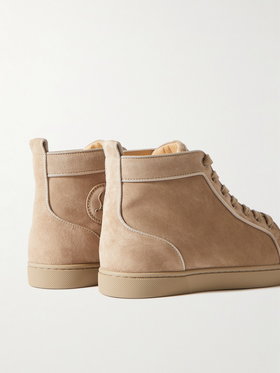 Shop Christian Louboutin Louis Orlato Grosgrain-trimmed Suede High-top Sneakers In Neutrals