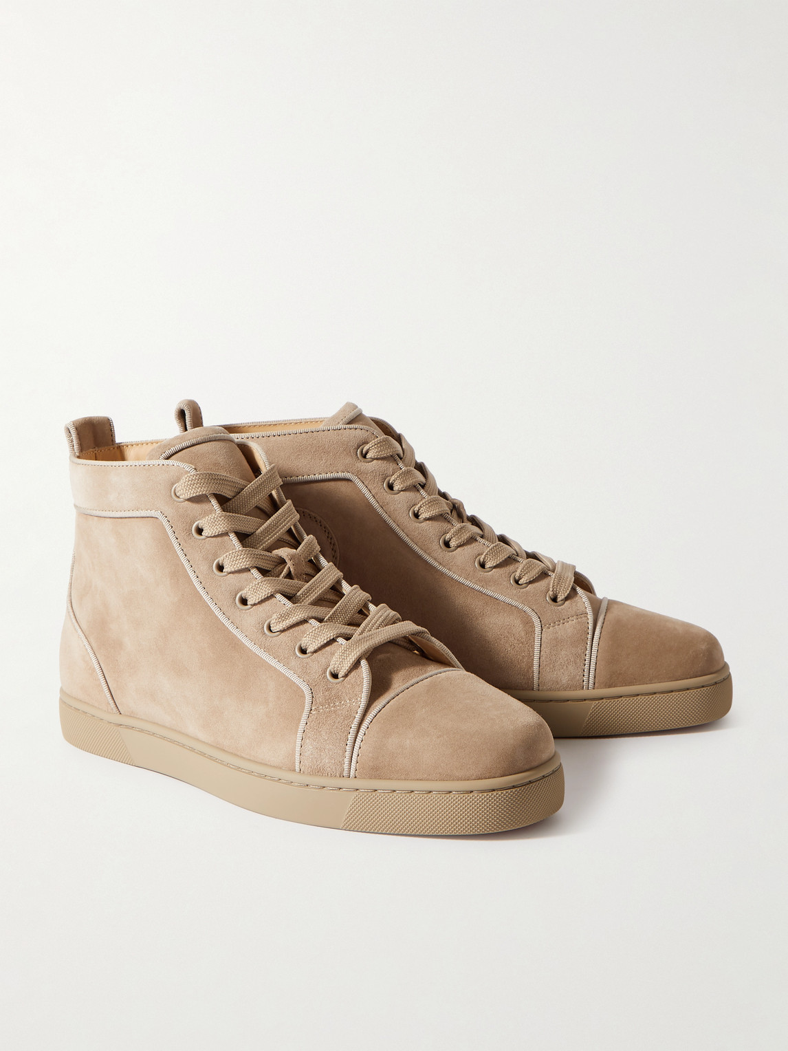 Shop Christian Louboutin Louis Orlato Grosgrain-trimmed Suede High-top Sneakers In Neutrals