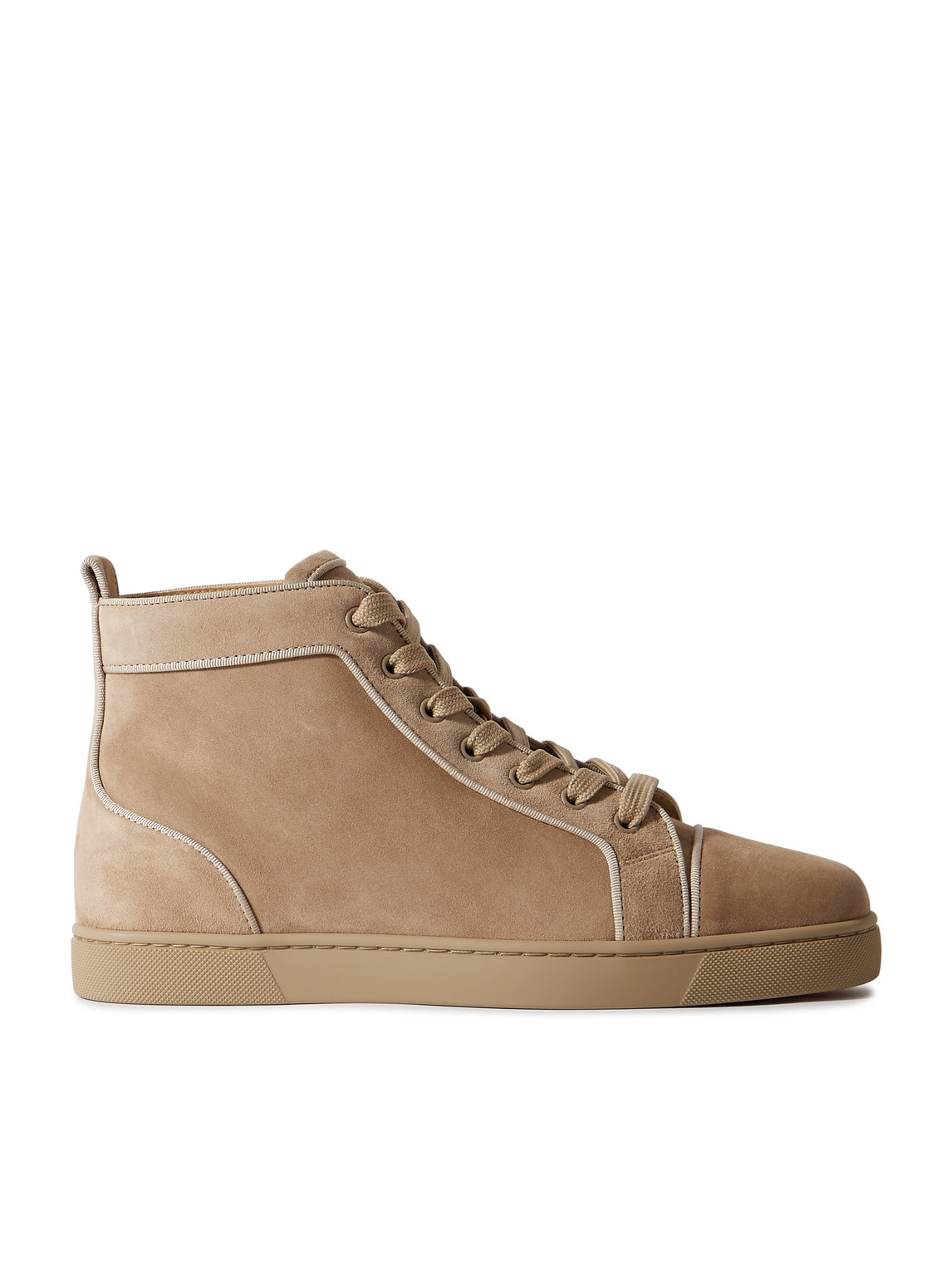 Shop Christian Louboutin Louis Orlato Grosgrain-trimmed Suede High-top Sneakers In Neutrals