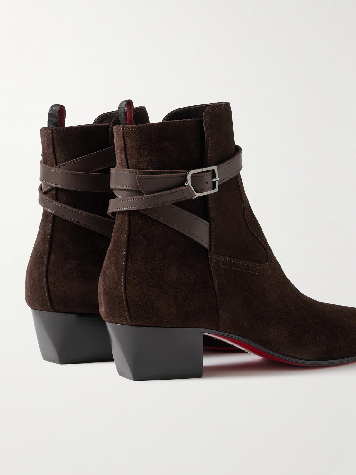 Christian Louboutin Rosalio Jodhpur Buckled Leather-trimmed Suede Chelsea Boots In Brown
