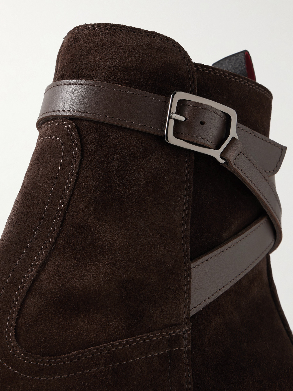 Christian Louboutin Rosalio Jodhpur Buckled Leather-trimmed Suede Chelsea Boots In Brown