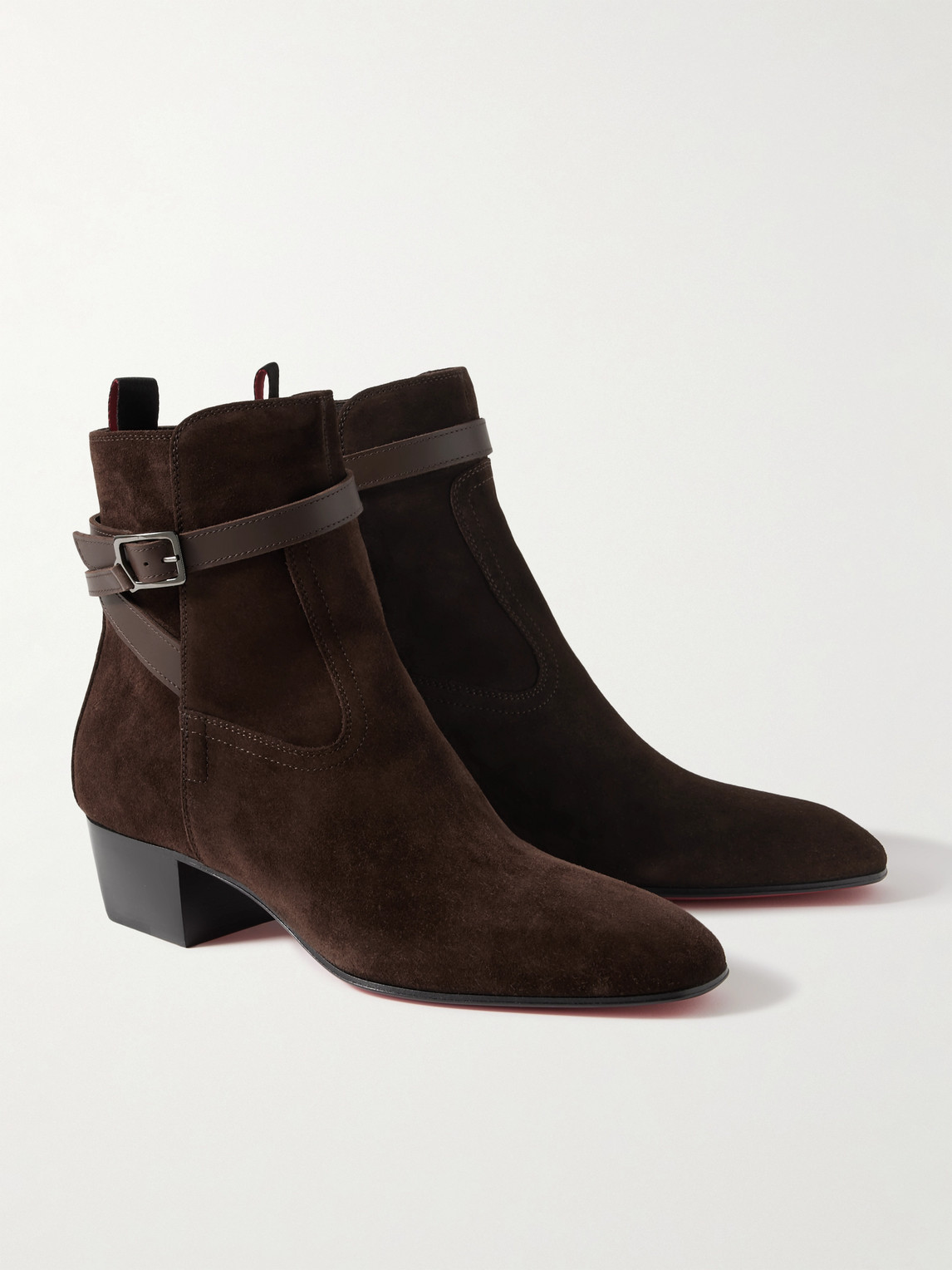 Christian Louboutin Rosalio Jodhpur Buckled Leather-trimmed Suede Chelsea Boots In Brown