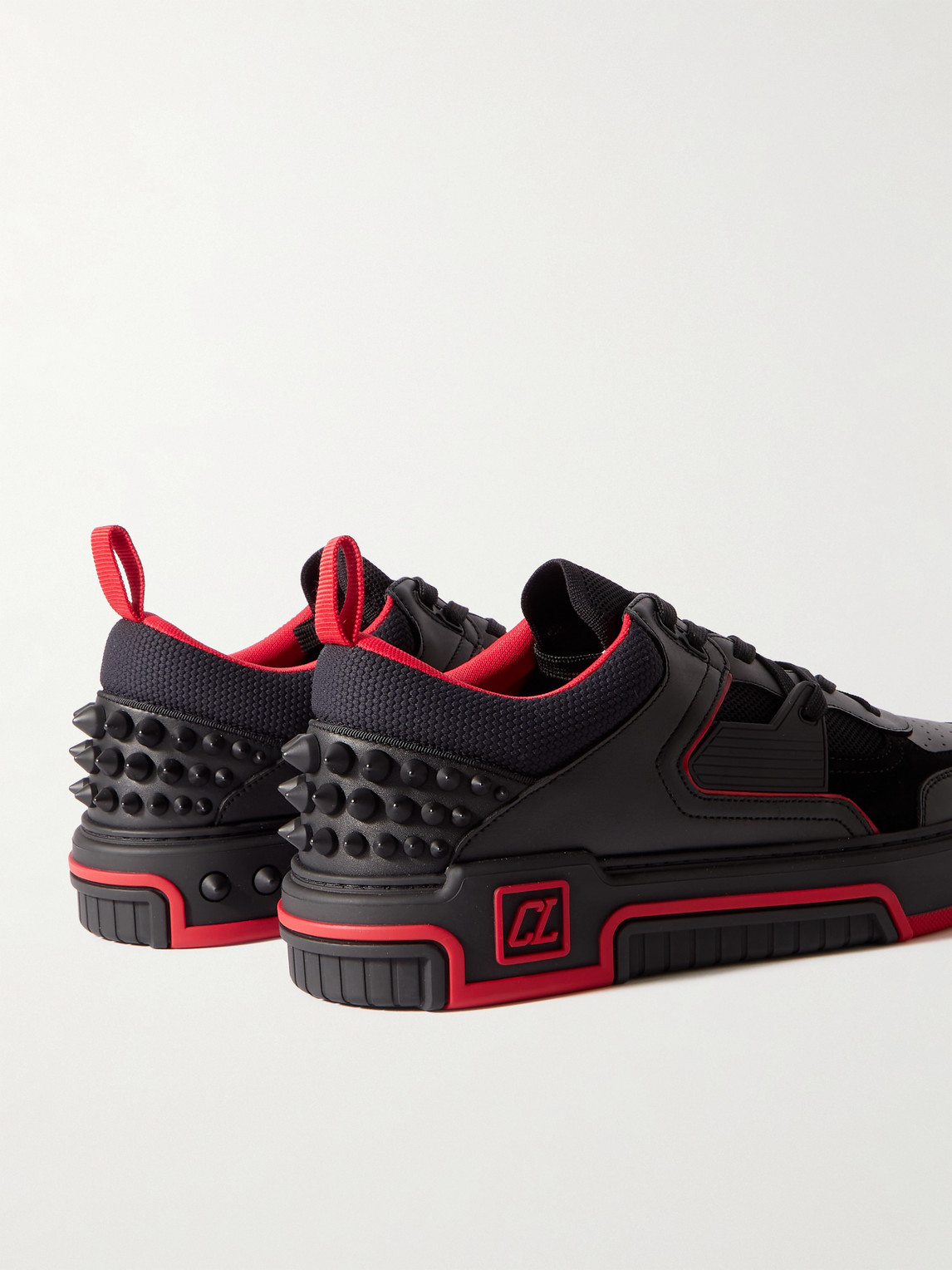 Shop Christian Louboutin Astroloubi Spiked Leather, Suede And Mesh Sneakers In Black