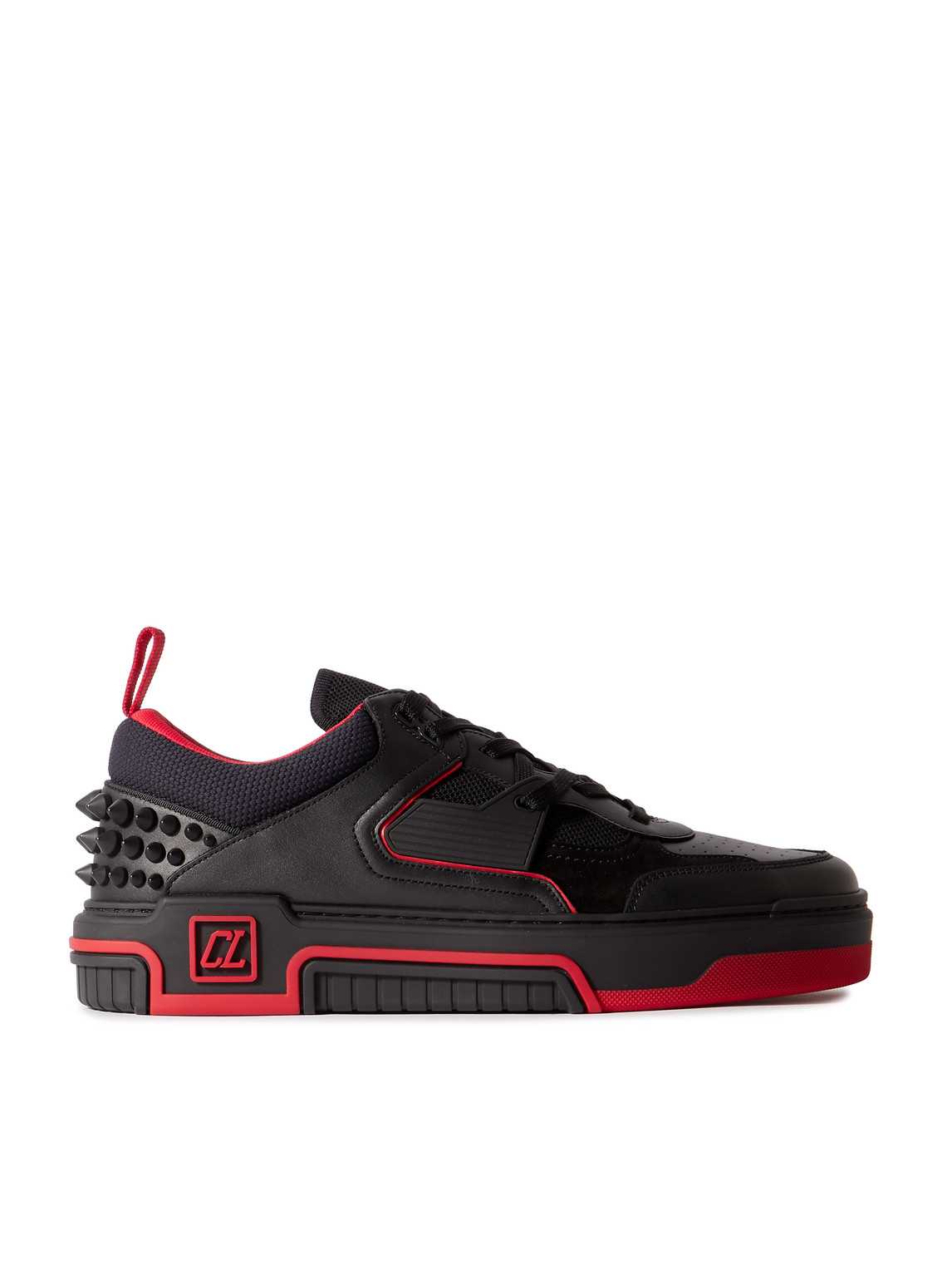 Shop Christian Louboutin Astroloubi Spiked Leather, Suede And Mesh Sneakers In Black