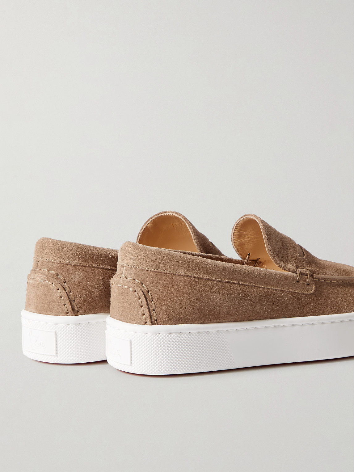Christian Louboutin Paqueboat Suede Penny Loafers In Neutrals
