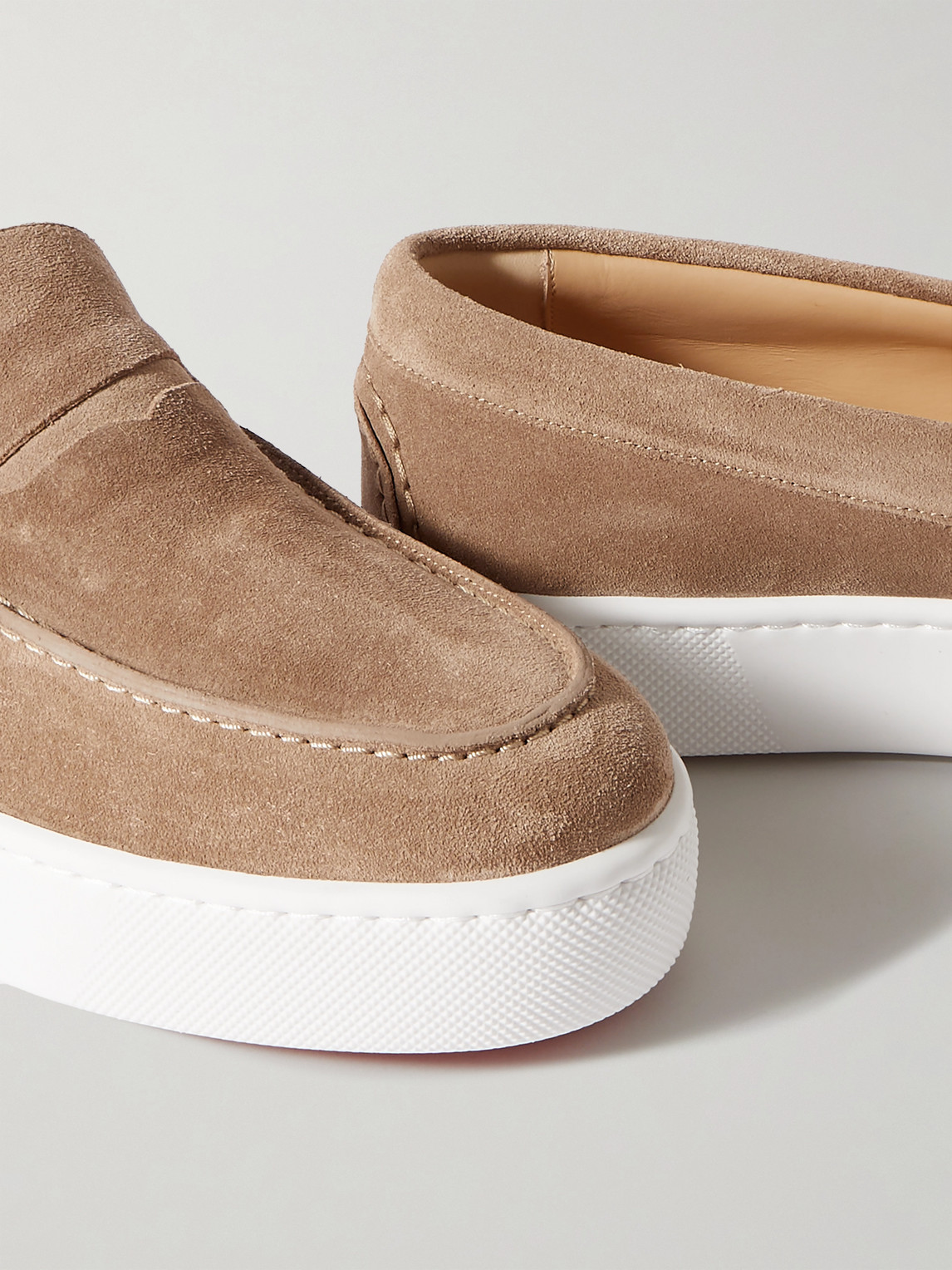 Christian Louboutin Paqueboat Suede Penny Loafers In Neutrals