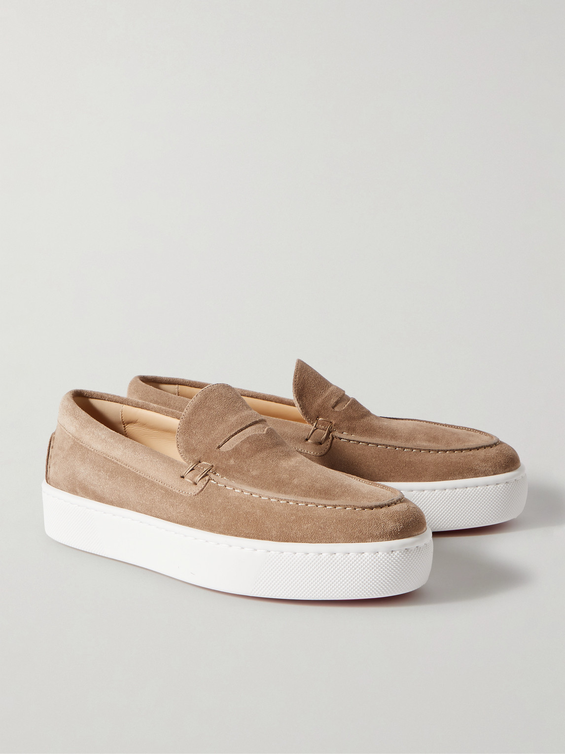 Christian Louboutin Paqueboat Suede Penny Loafers In Neutrals