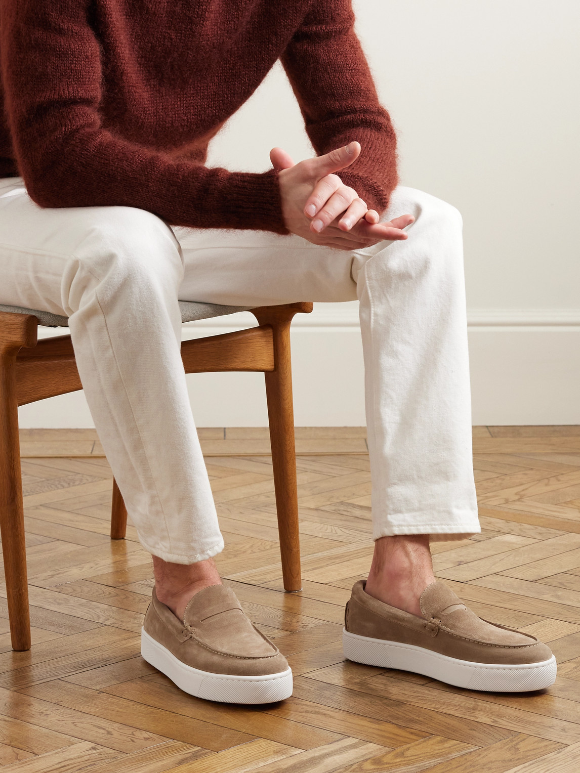 Christian Louboutin Paqueboat Suede Penny Loafers In Neutrals