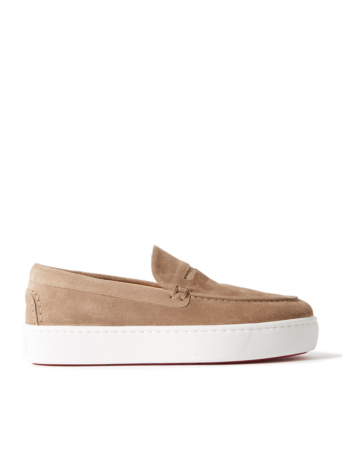 Christian Louboutin Paqueboat Suede Penny Loafers In Neutrals