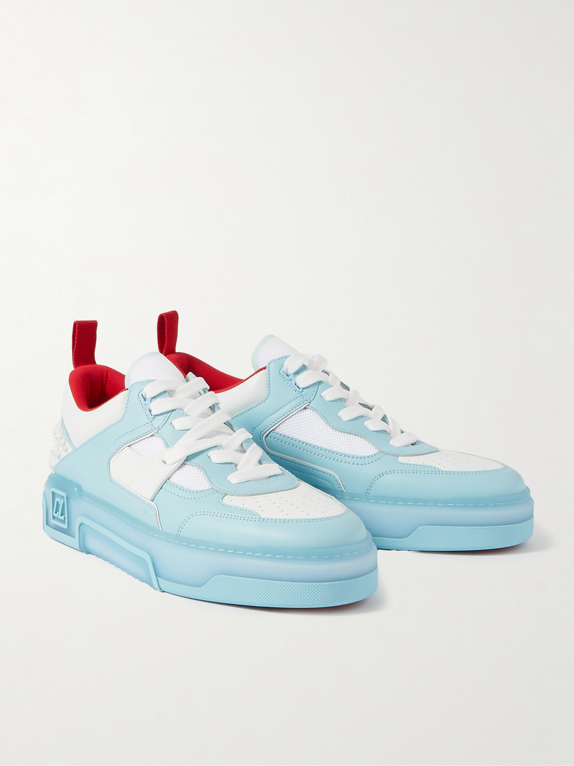 Shop Christian Louboutin Astroloubi Spiked Leather And Mesh Sneakers In Blue