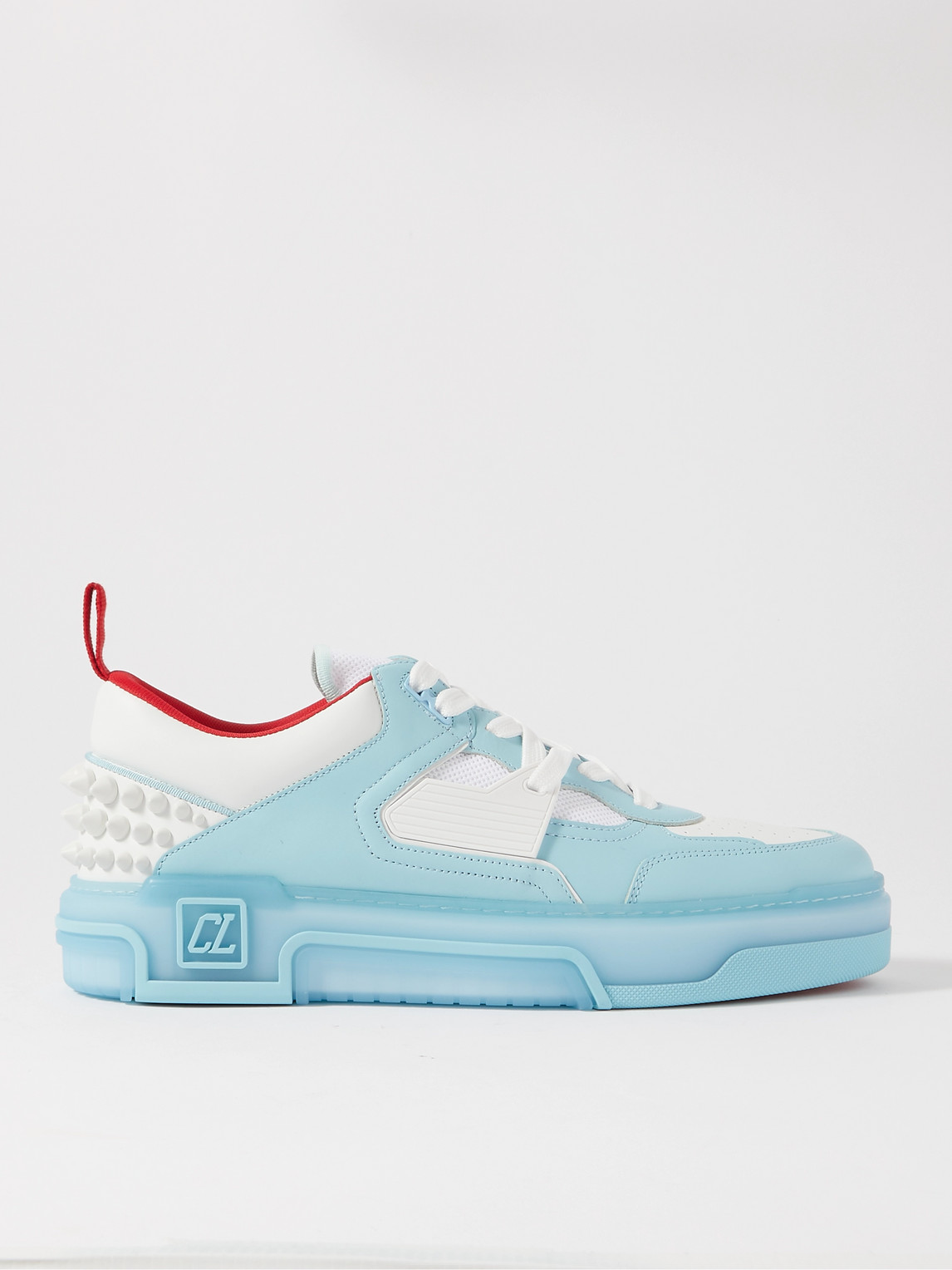 Christian Louboutin Astroloubi Spiked Leather And Mesh Sneakers In Blue