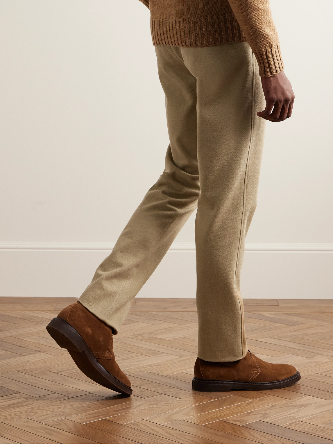 Shop Sid Mashburn Slim-fit Straight-leg Cotton And Cashmere-blend Twill Trousers In Neutrals