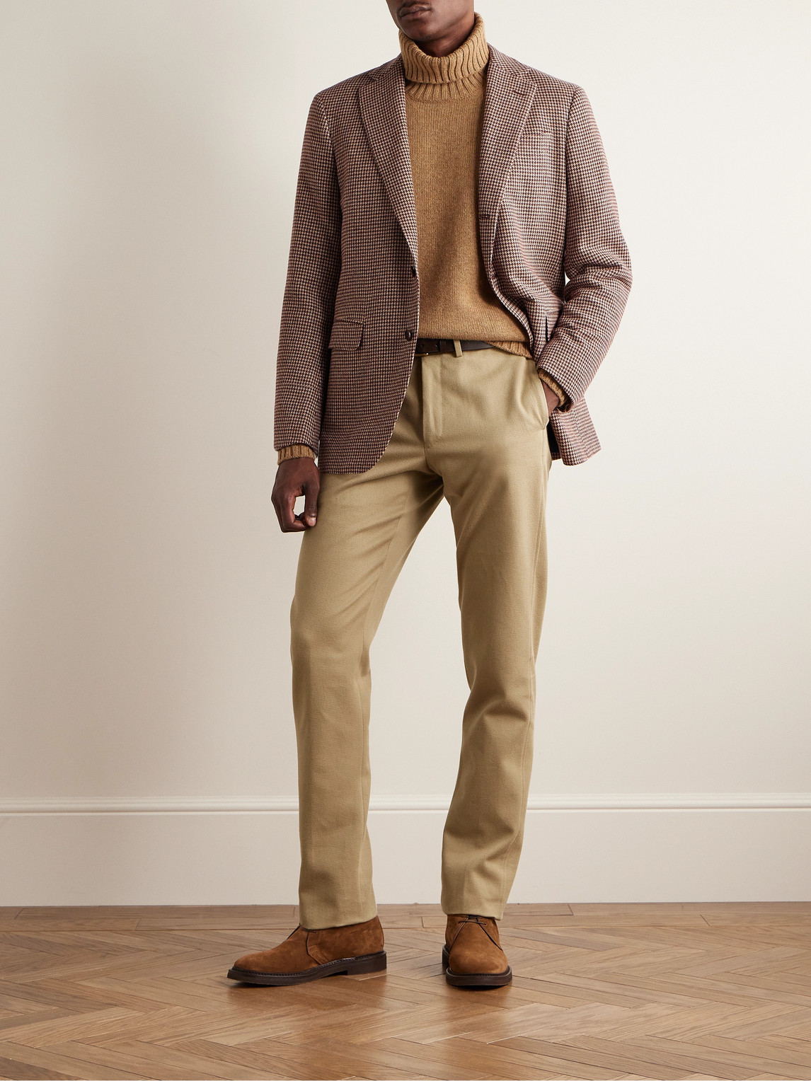 Shop Sid Mashburn Slim-fit Straight-leg Cotton And Cashmere-blend Twill Trousers In Neutrals