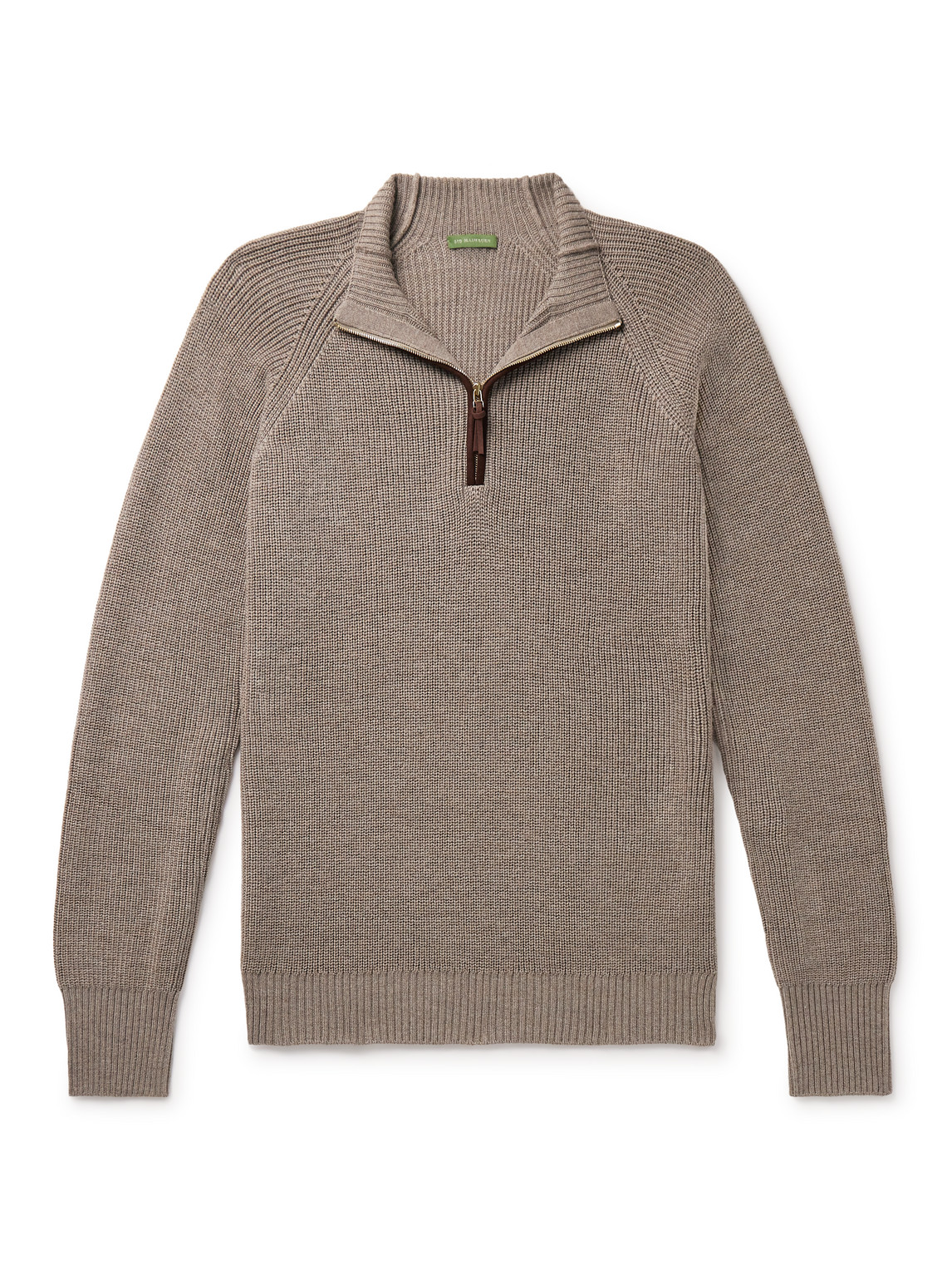Sid Mashburn Slim-fit Suede-trimmed Merino Wool Half-zip Sweater In Neutrals