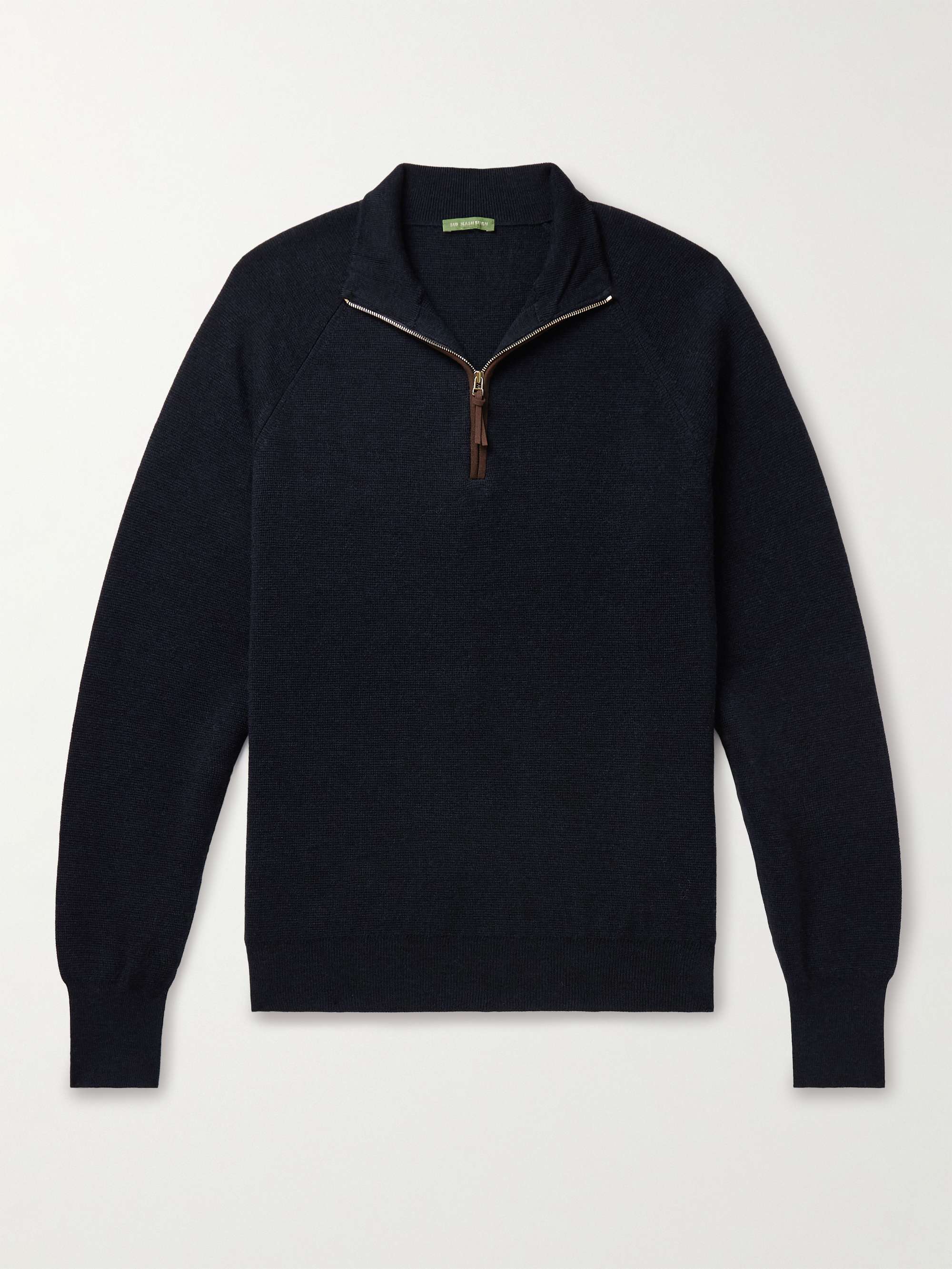 SID MASHBURN Slim-Fit Suede-Trimmed Merino Wool Half-Zip Sweater for ...