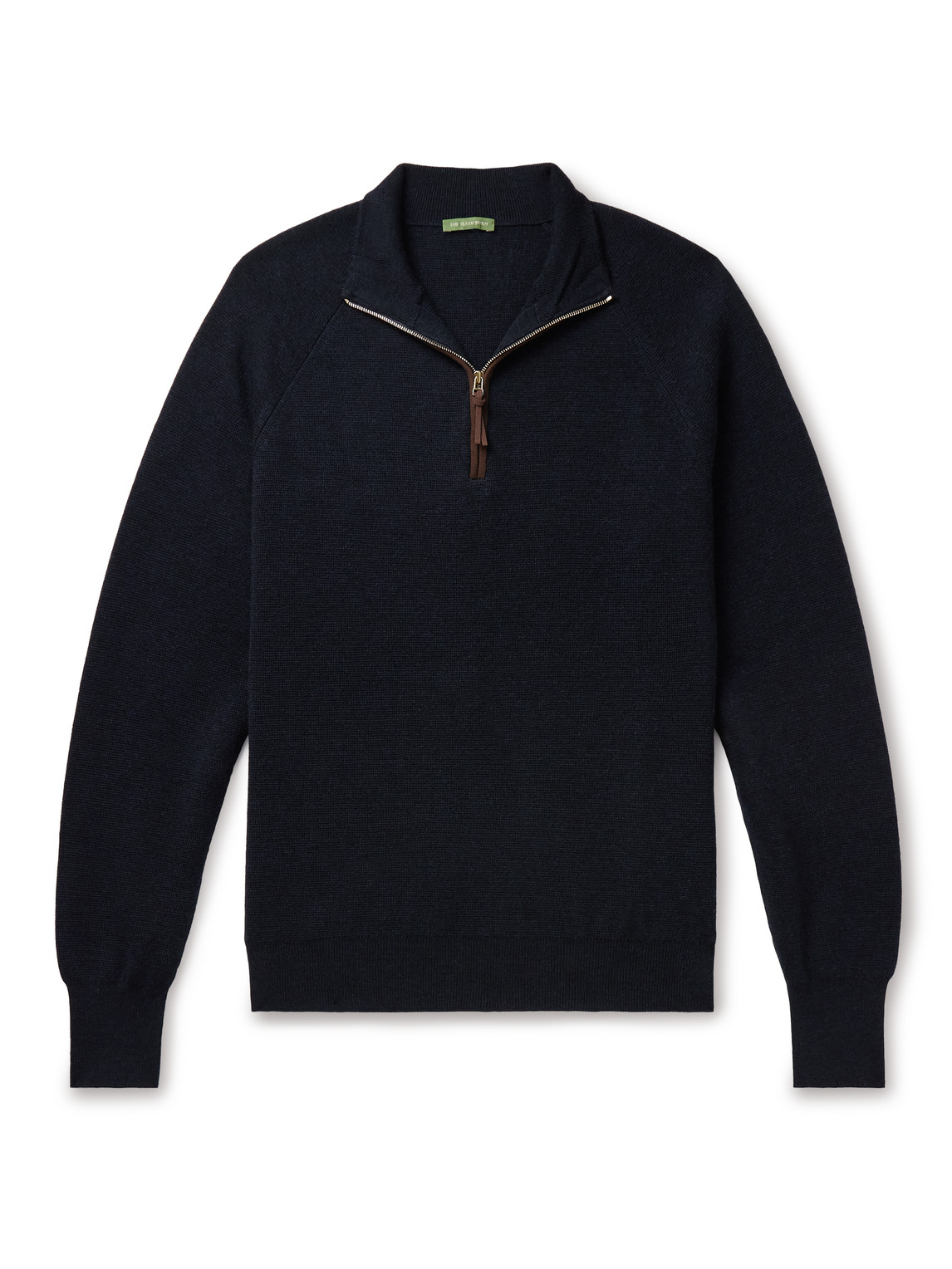 Sid Mashburn Slim-fit Suede-trimmed Merino Wool Half-zip Sweater In Blue