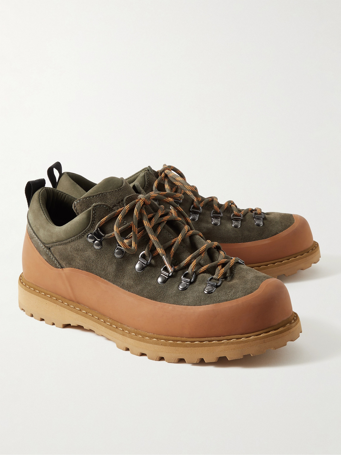 Shop Diemme Throwing Fits Roccia Basso Rubber-trimmed Suede Hiking Boots In Green