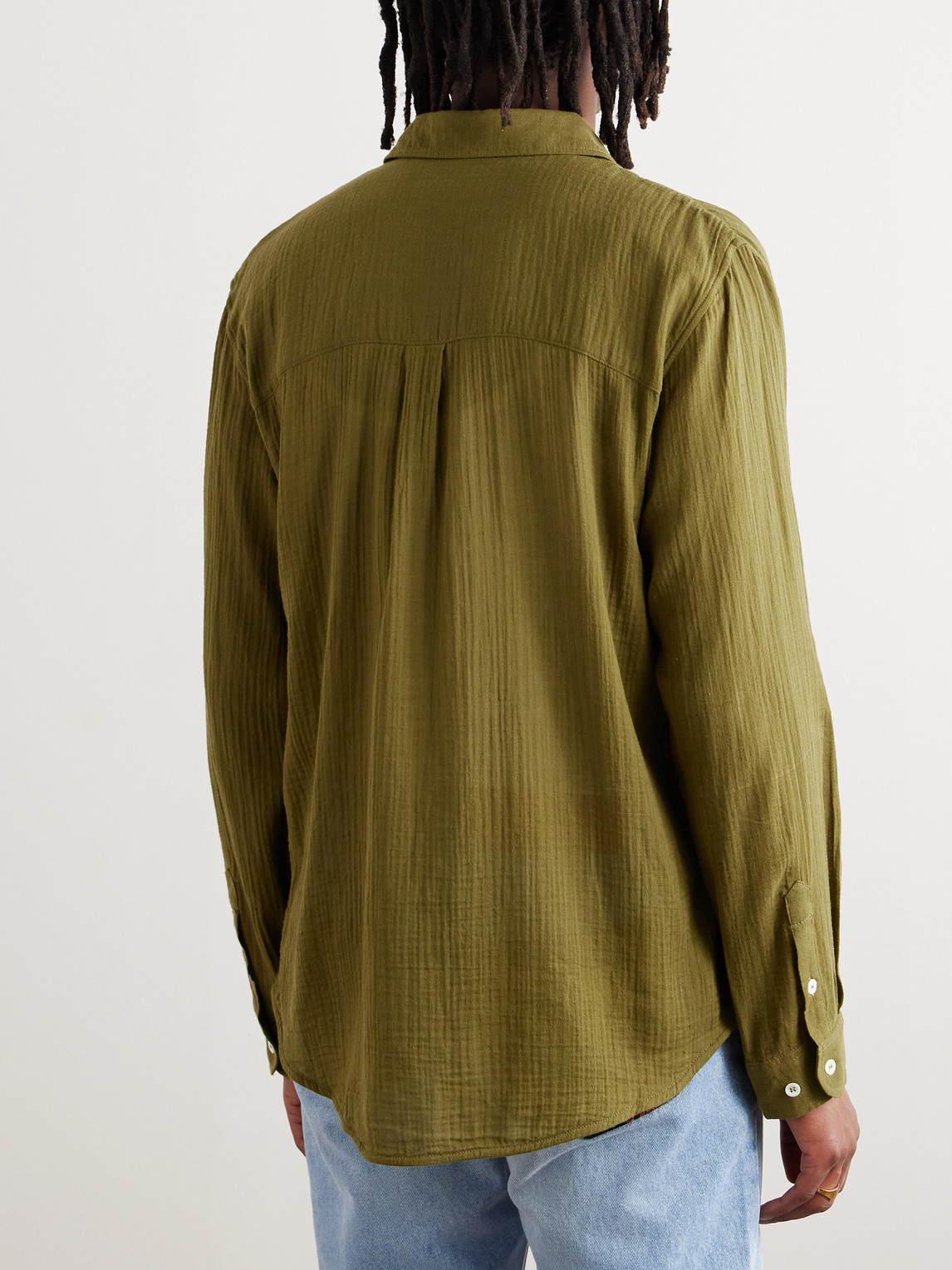 Shop Séfr Leo Textured-cotton Voile Shirt In Green