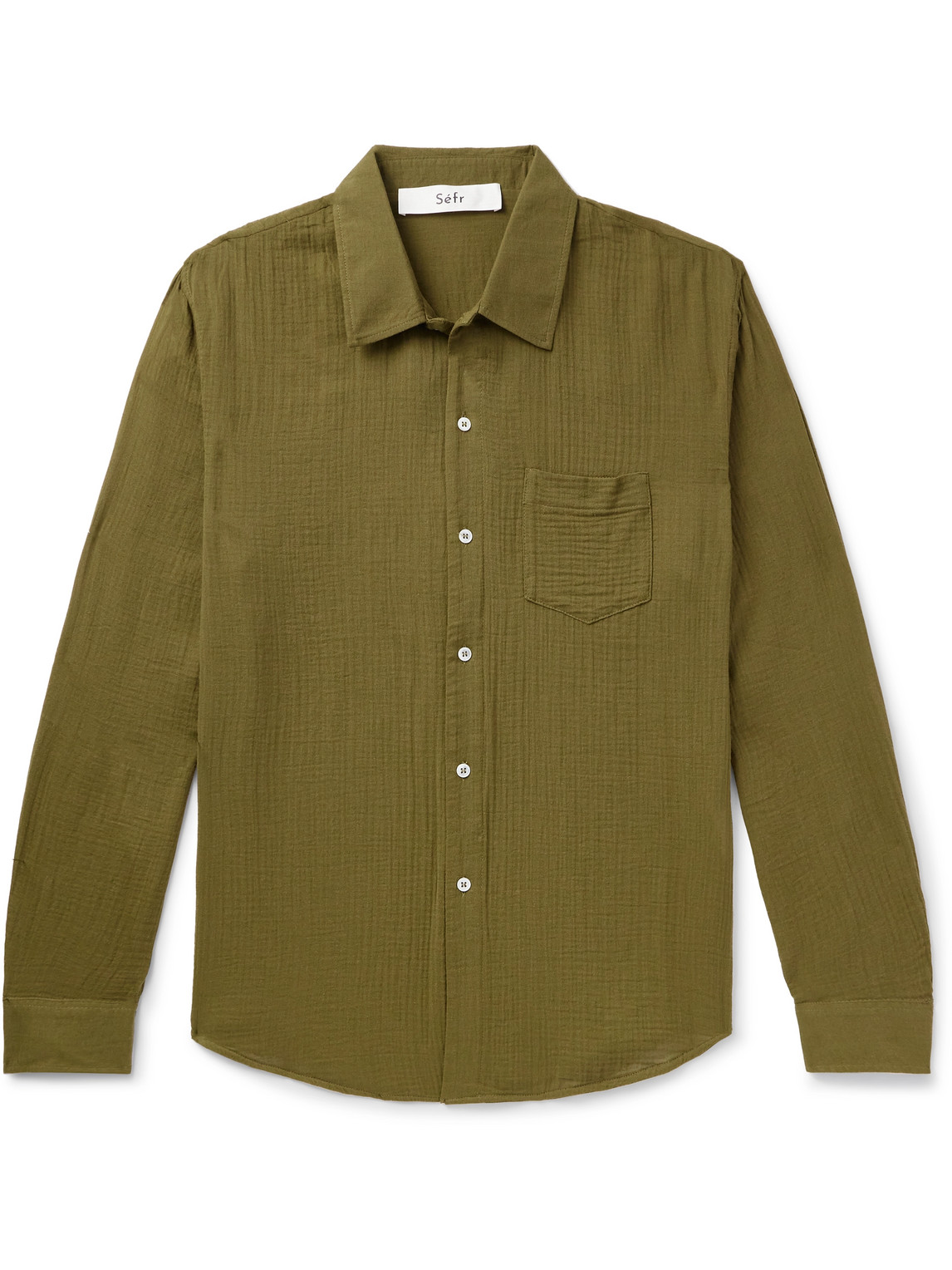 Shop Séfr Leo Textured-cotton Voile Shirt In Green