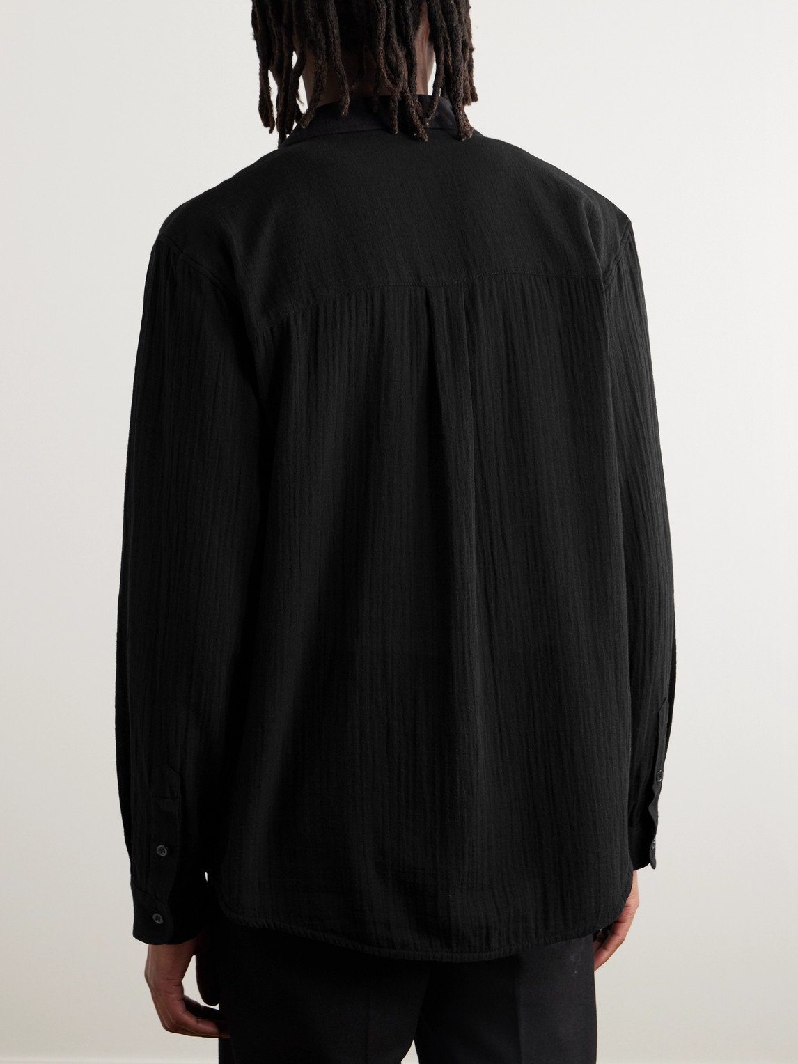 Shop Séfr Leo Cotton-voile Shirt In Black