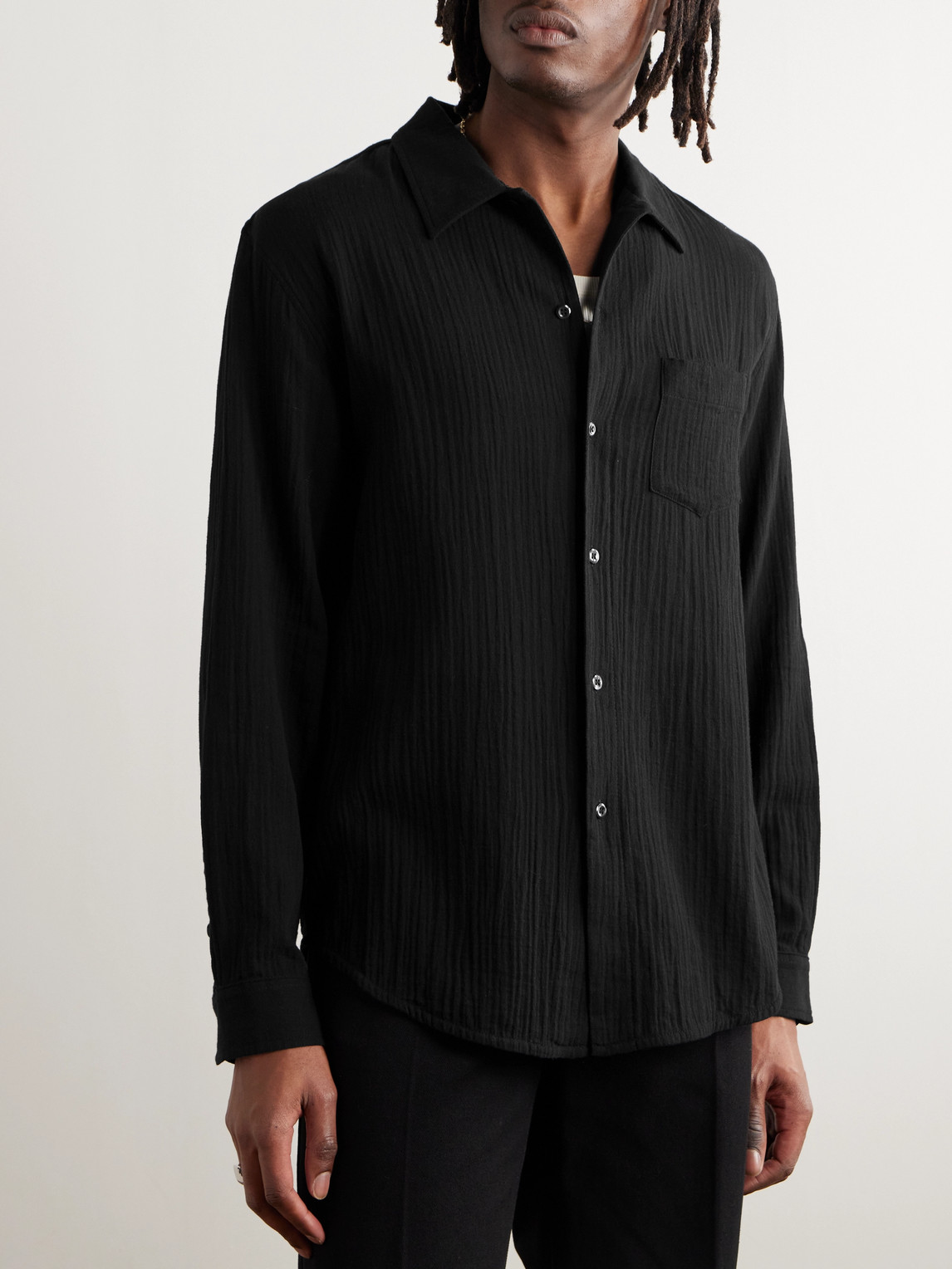 Shop Séfr Leo Cotton-voile Shirt In Black