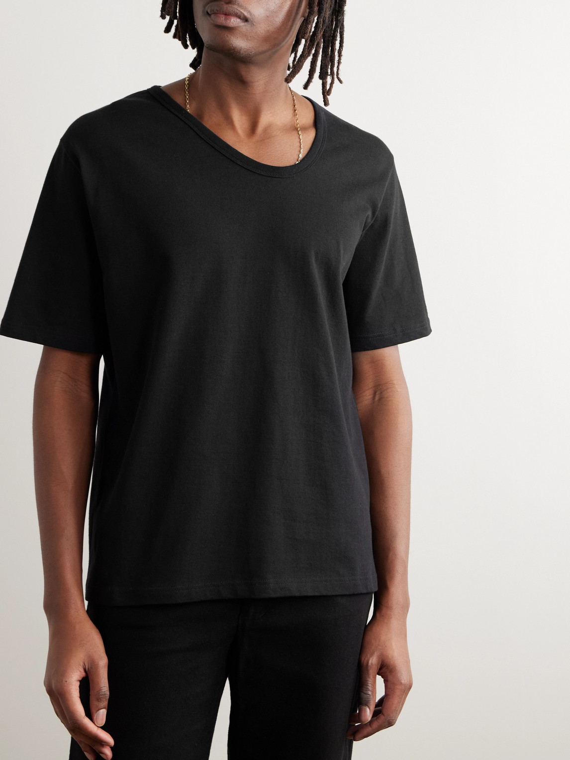 Shop Séfr Uneven Cotton-jersey T-shirt In Black