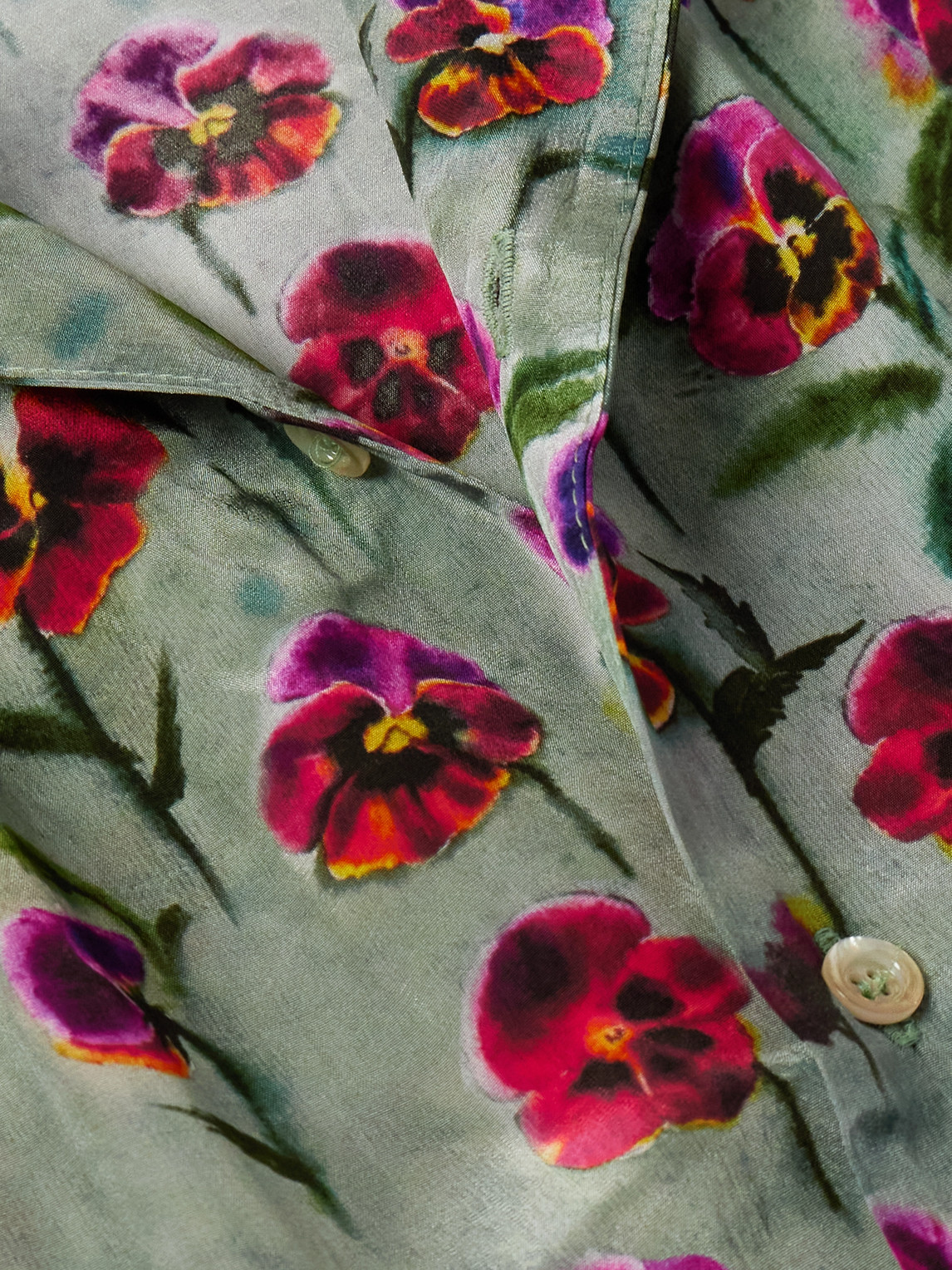 Shop Séfr Noam Camp-collar Floral-print Satin Shirt In Green