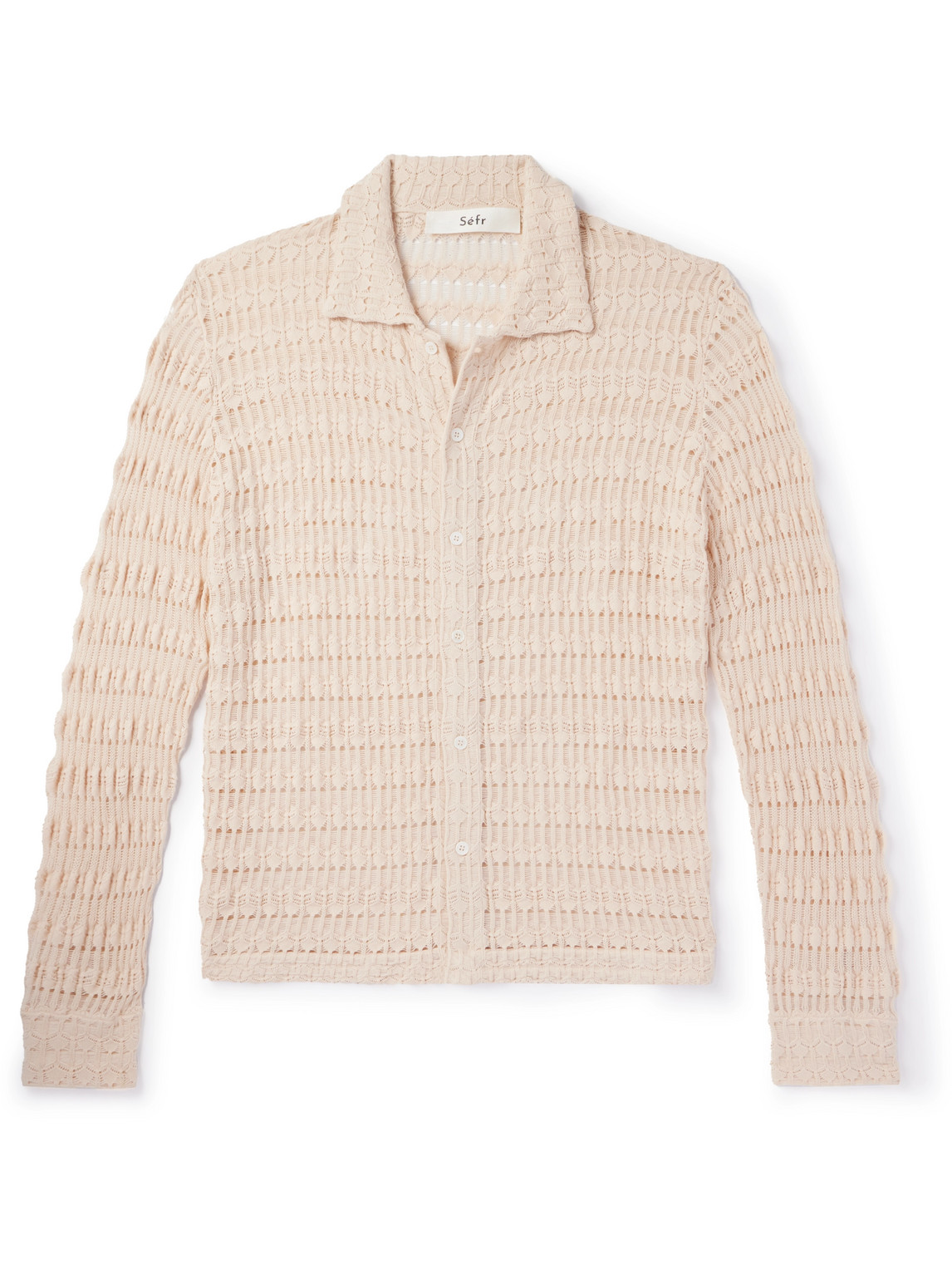Séfr Yasu Cutaway-collar Crocheted Cotton Shirt In Neutral