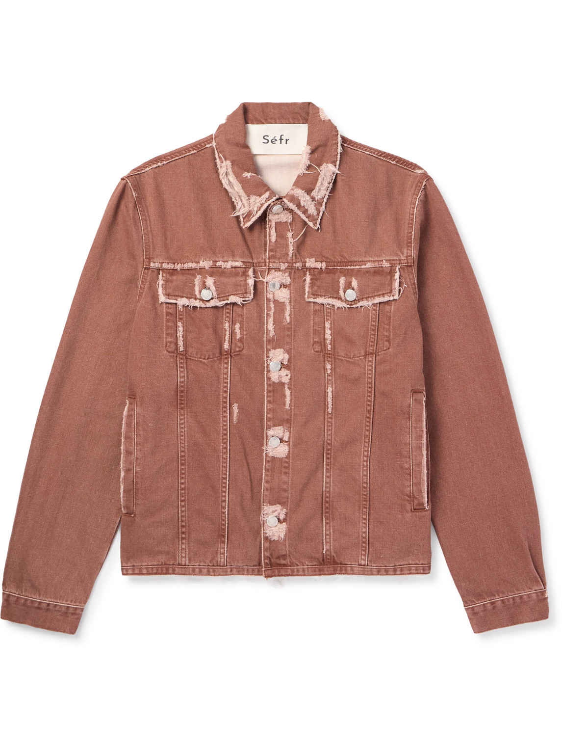 Séfr Benicio Distressed Denim Jacket In Red