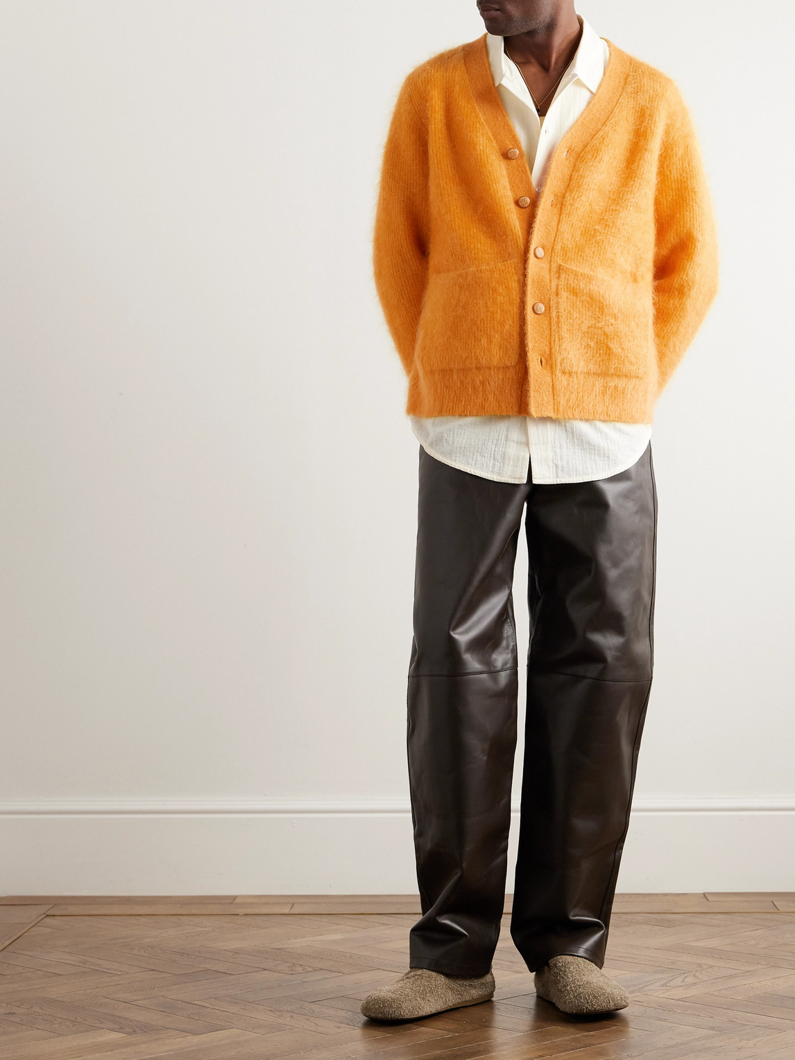 Shop Séfr Kaito Mohair-blend Cardigan In Orange