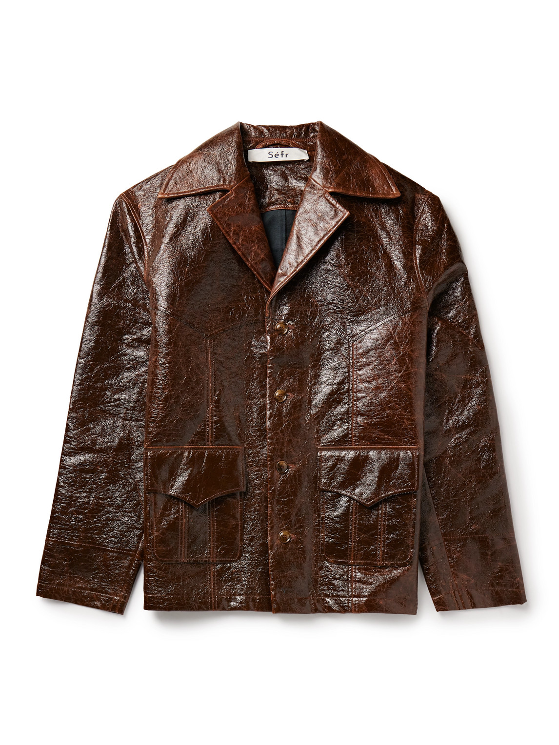 Shop Séfr Jules Crinkled Coated Cotton-blend Jacket In Brown