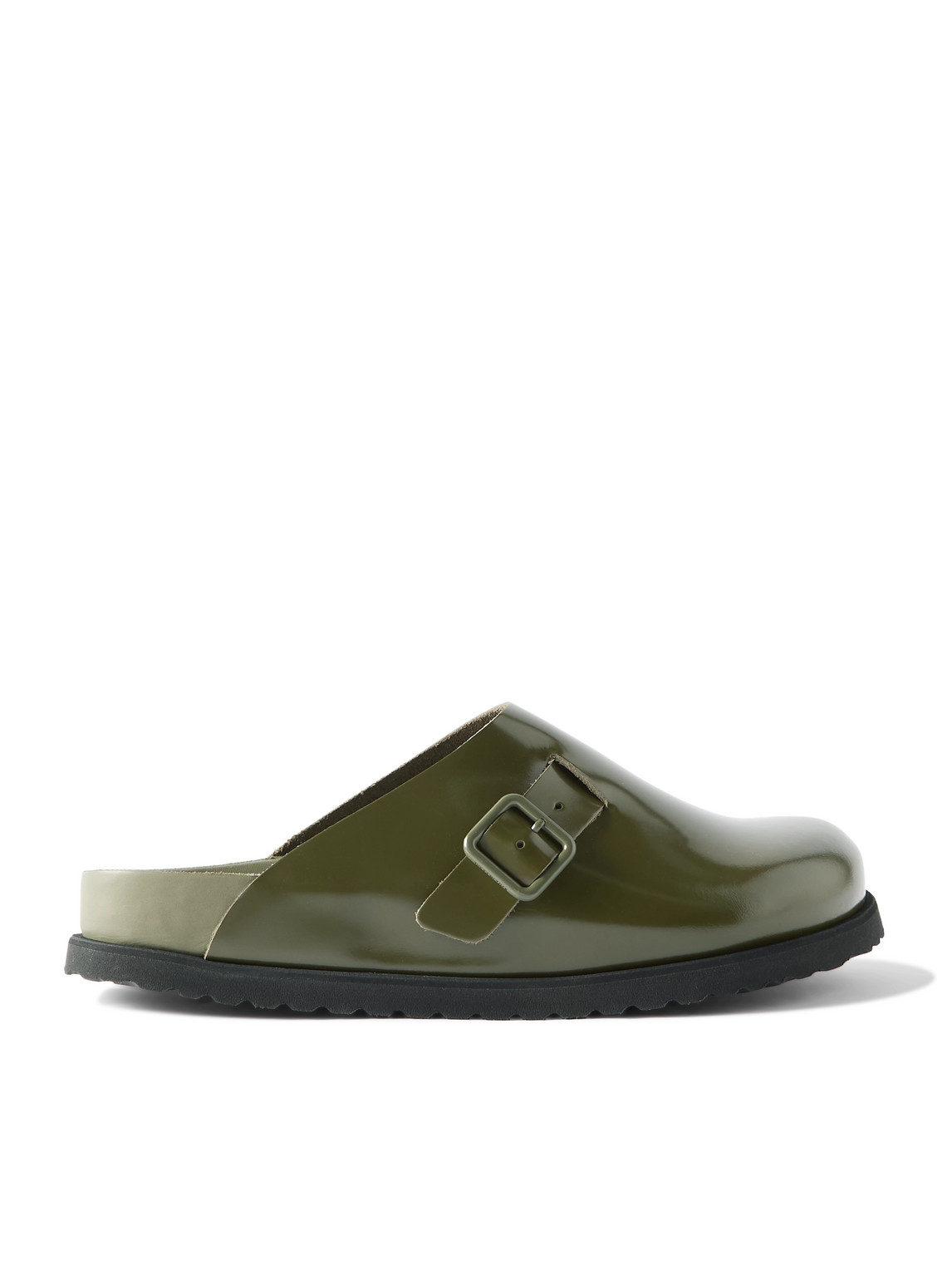 Birkenstock Niamey Buckled Glossed-leather Clogs In Green