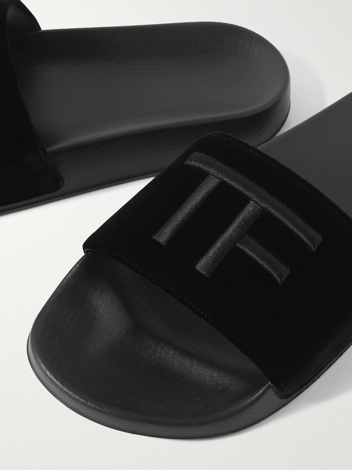 Shop Tom Ford Harris Logo-embroidered Velvet Slides In Black