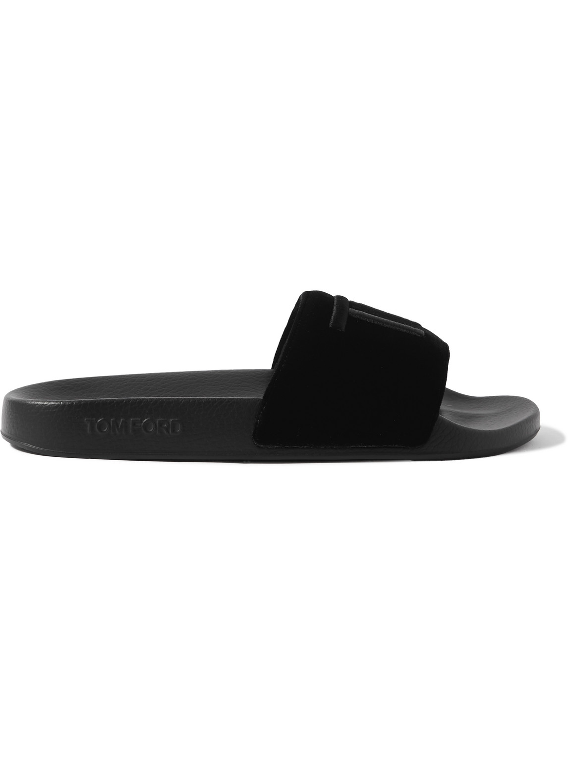 Tom Ford Harris Logo-embroidered Velvet Slides In Black