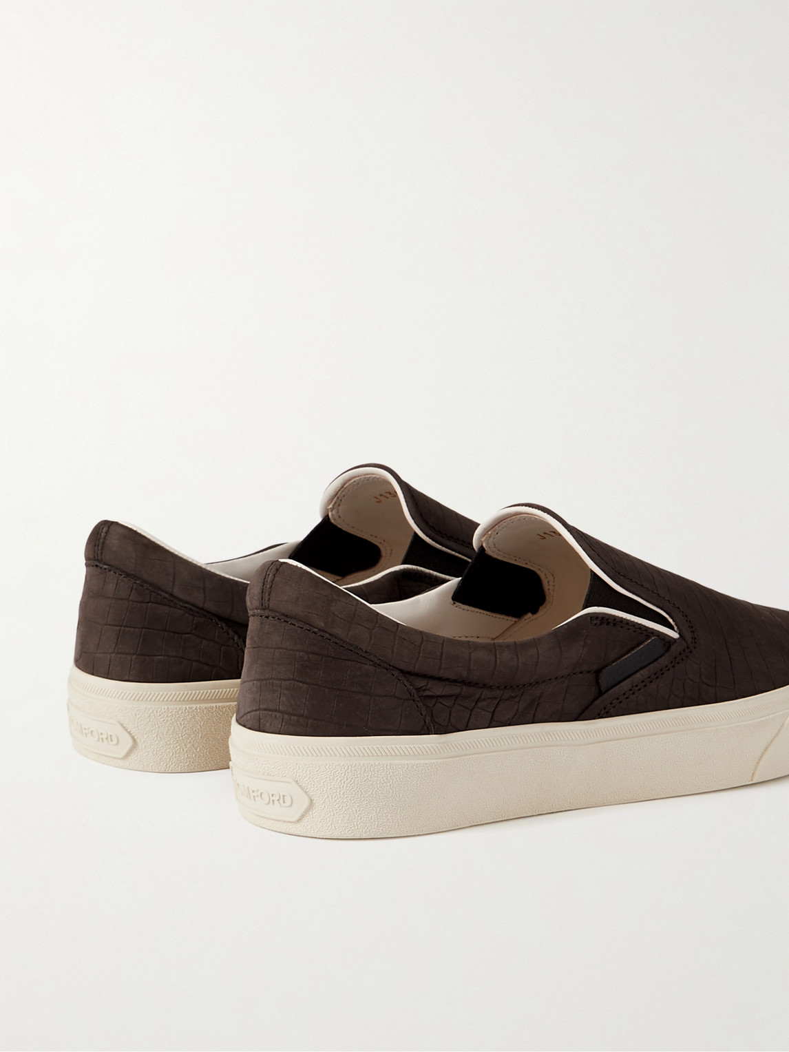 Shop Tom Ford Jude Croc-effect Nubuck Slip-on Sneakers In Brown